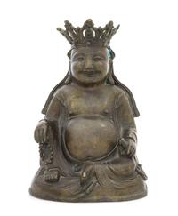 A Chinese Bronze Figure of a Seated Budai 17TH/18TH CENTURY Height 8 7/8 inches. — 17TH/18TH CENTURY