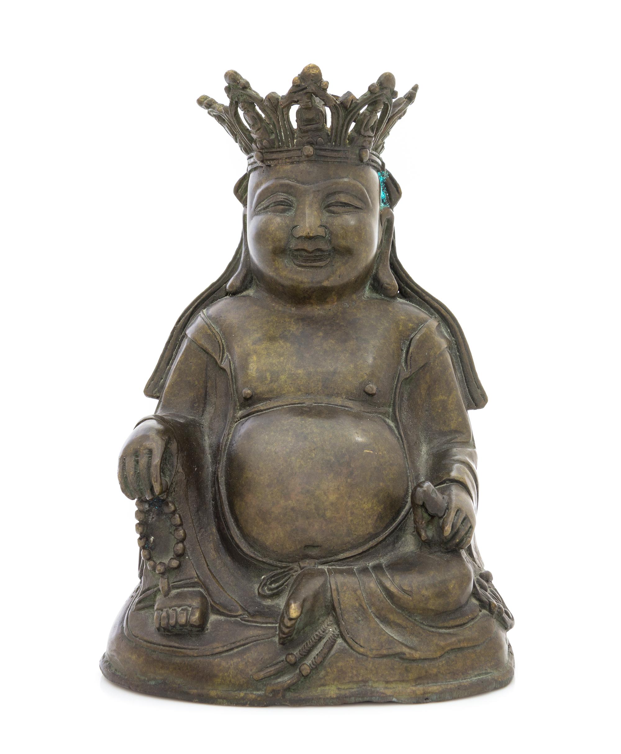 A Chinese Bronze Figure of a Seated Budai 17TH/18TH CENTURY Height 8 7/8 inches. — 17TH/18TH CENTURY