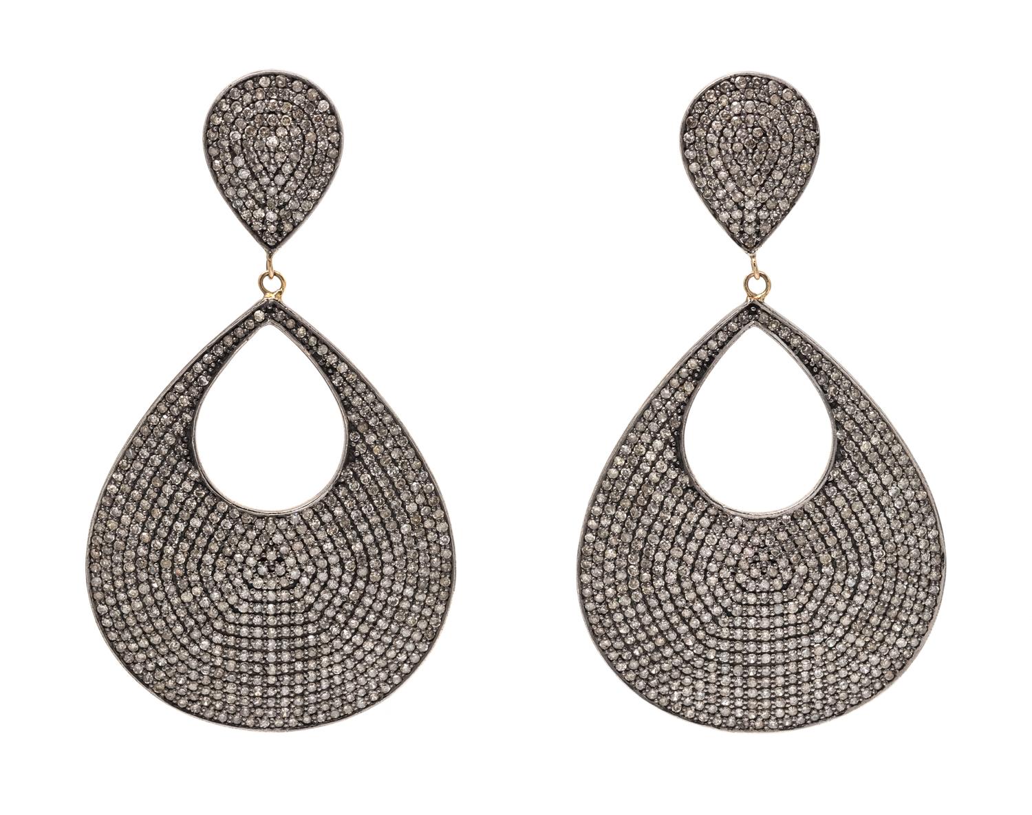 A Pair of Gilt Silver and Diamond Pendant Earrings, 13.95 dwts.