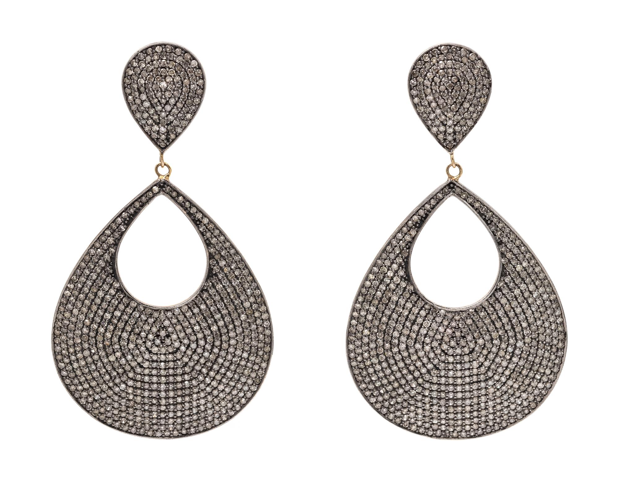 A Pair of Gilt Silver and Diamond Pendant Earrings, 13.95 dwts.