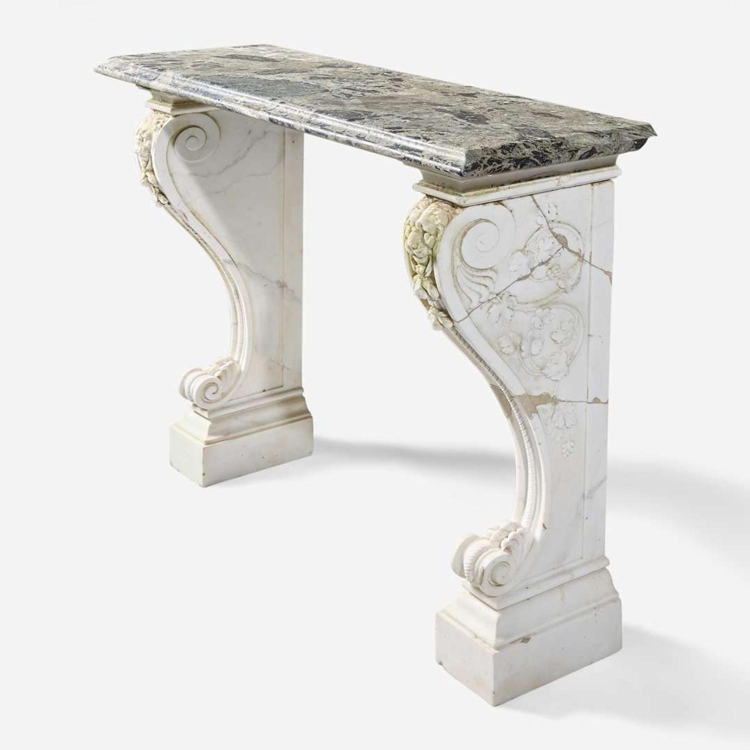 A Carrara marble console table with Verde antico top 19th century