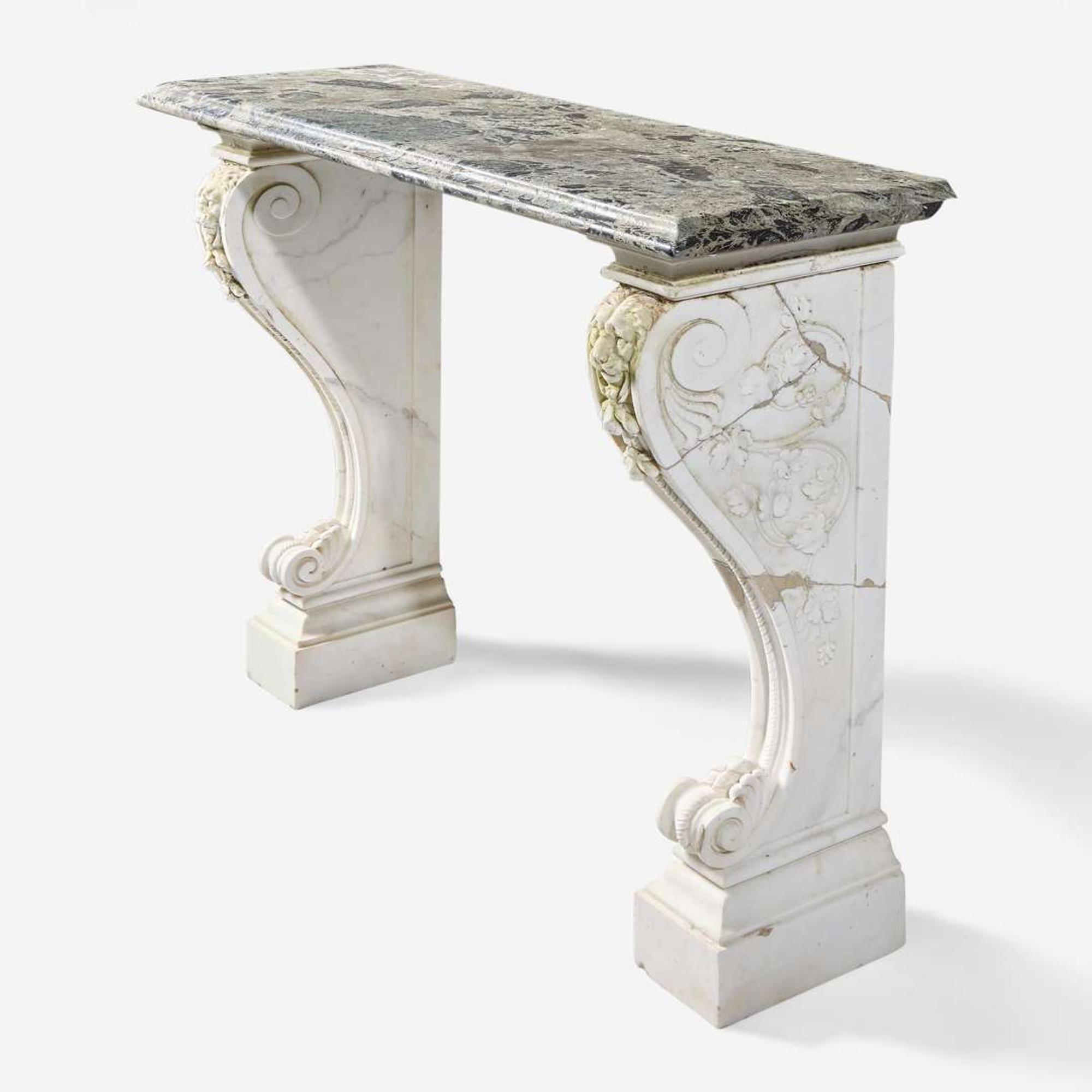 A Carrara marble console table with Verde antico top 19th century