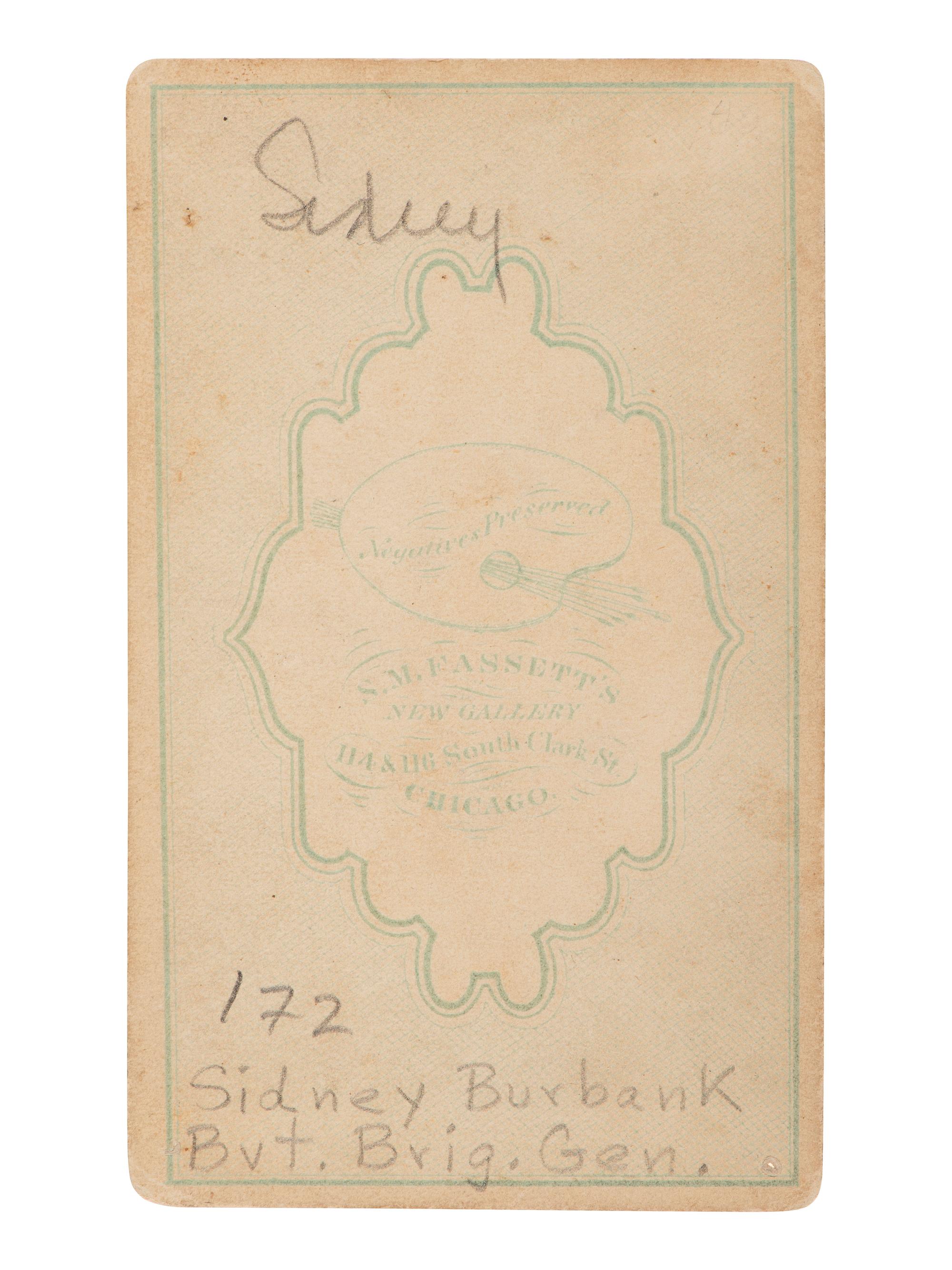 [CIVIL WAR - GETTYSBURG]. CDV of General Sydney Burbank. Chicago: S.M. Fassett, ca 1865.