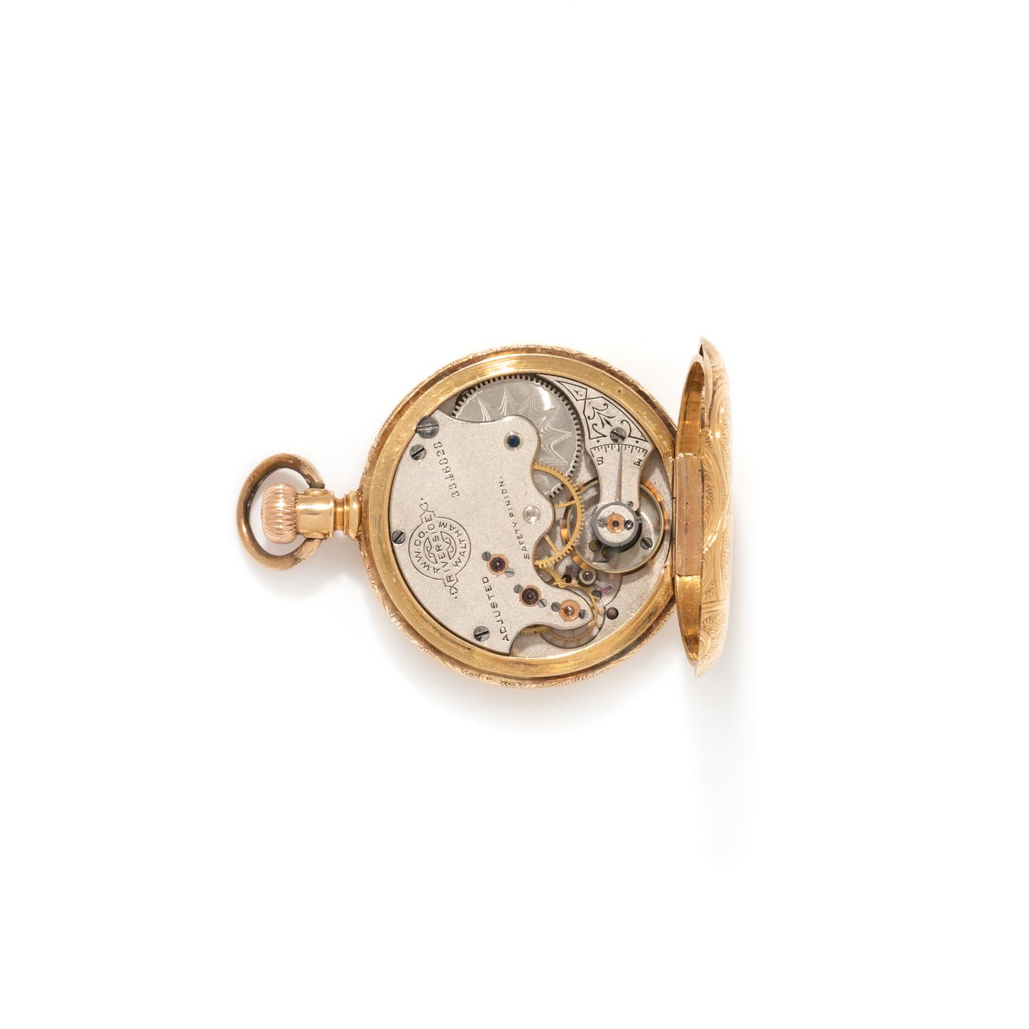 WALTHAM, 18K YELLOW GOLD HUNTER CASE POCKET WATCH