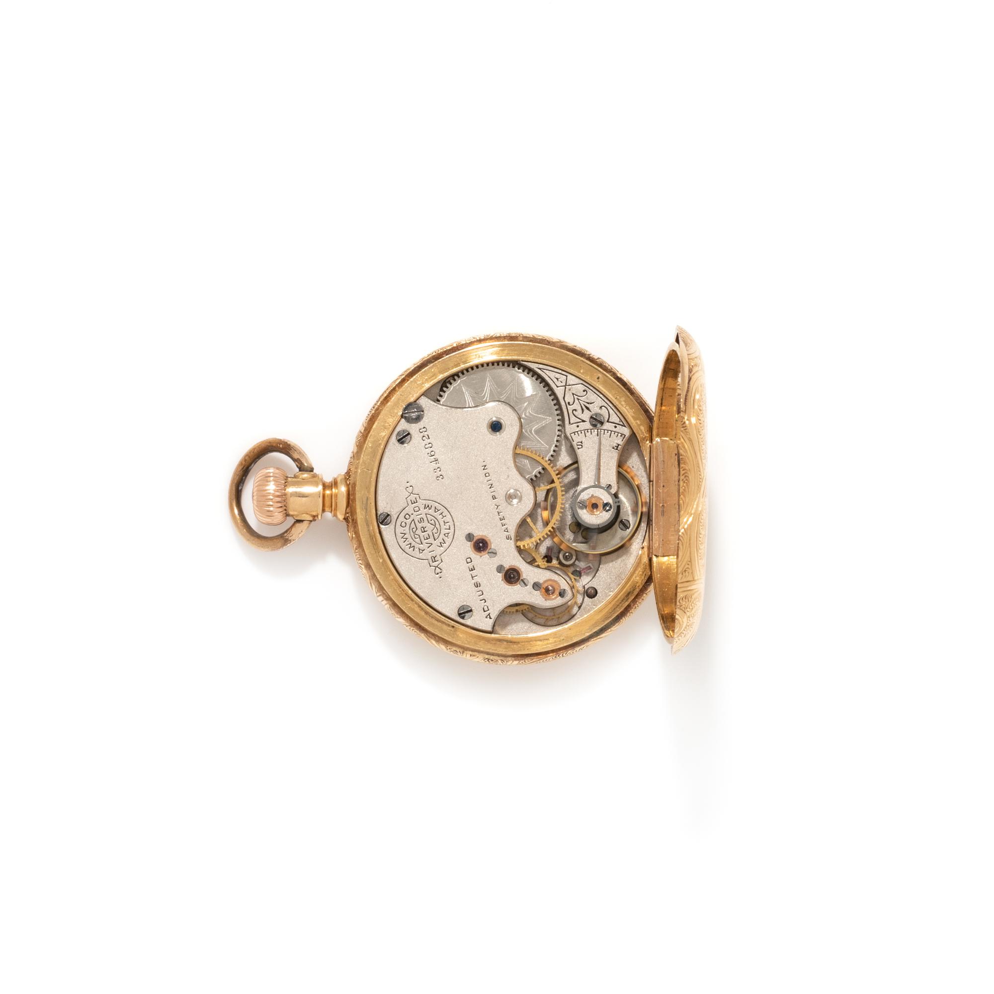 WALTHAM, 18K YELLOW GOLD HUNTER CASE POCKET WATCH