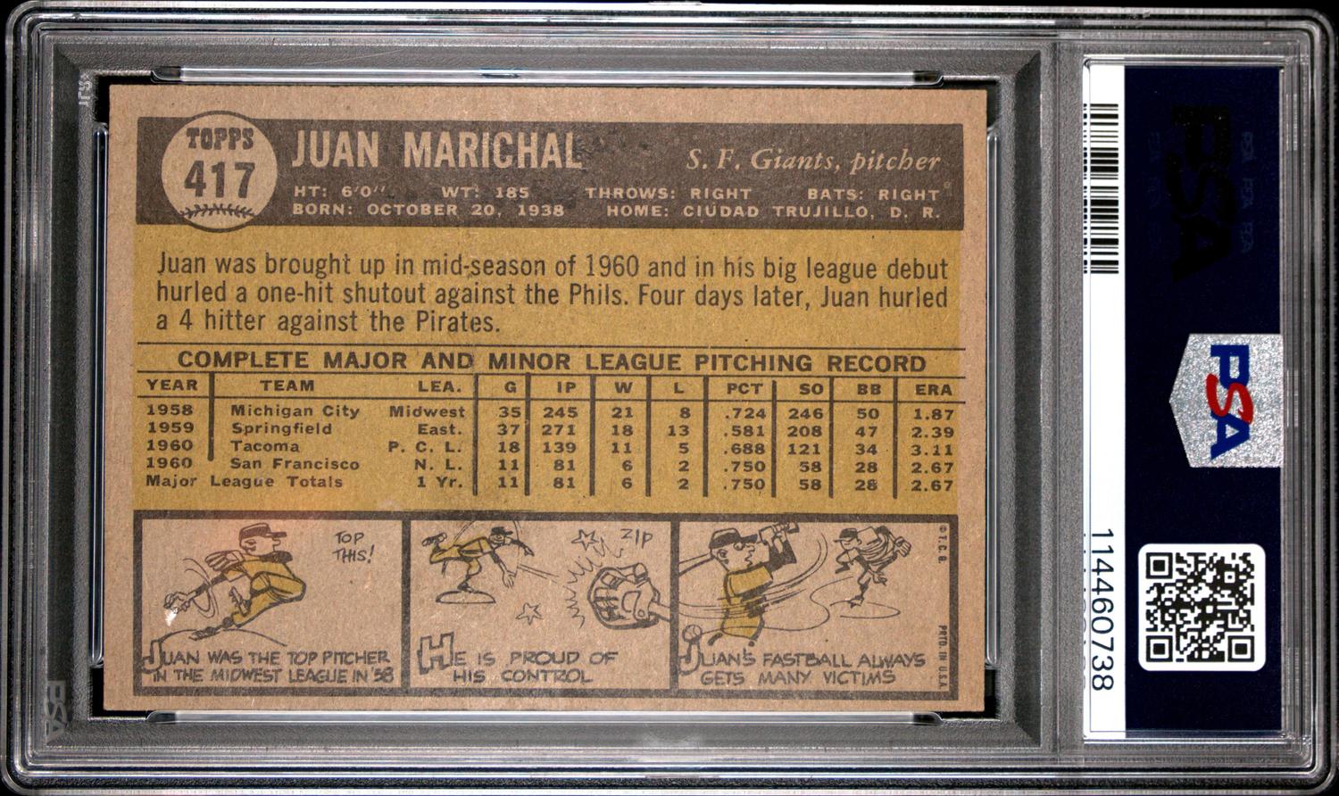 A 1961 Topps Juan Marichal Rookie Baseball Card No. 417 (PSA 8 NM-MT)