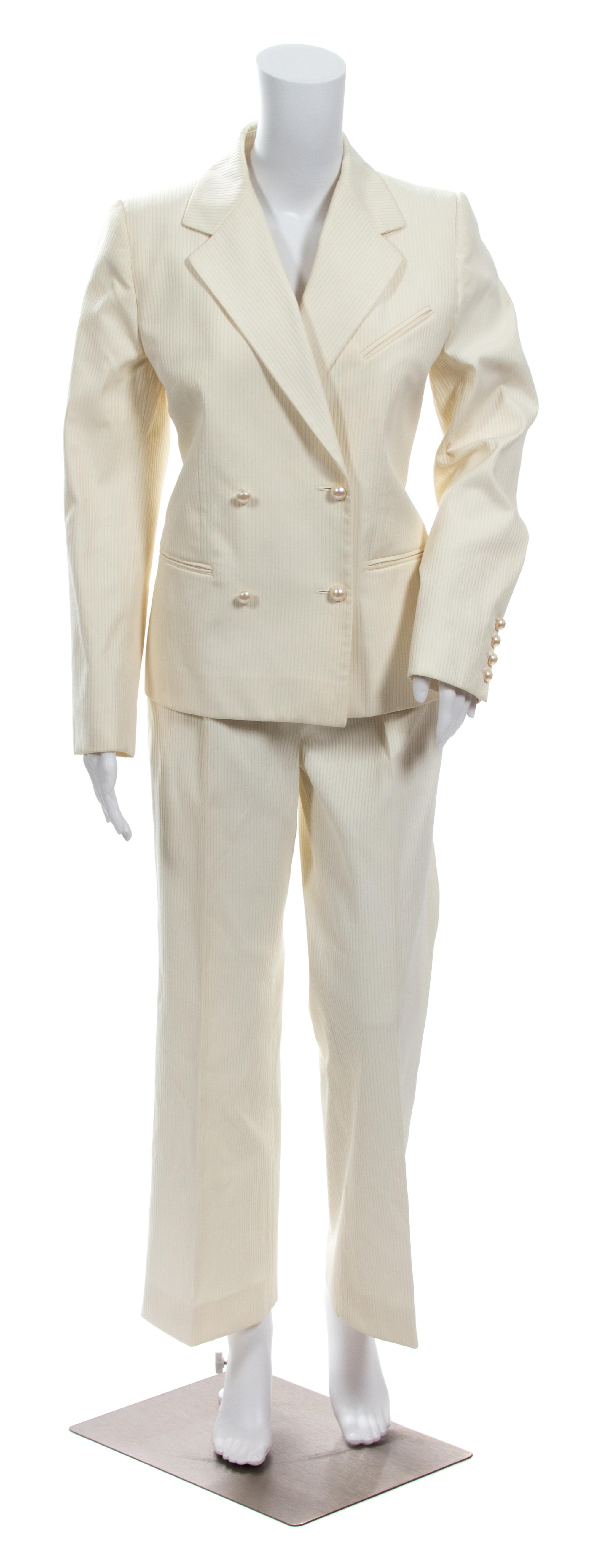Chanel Cream Ribbed Pant Suit, Spring 2001