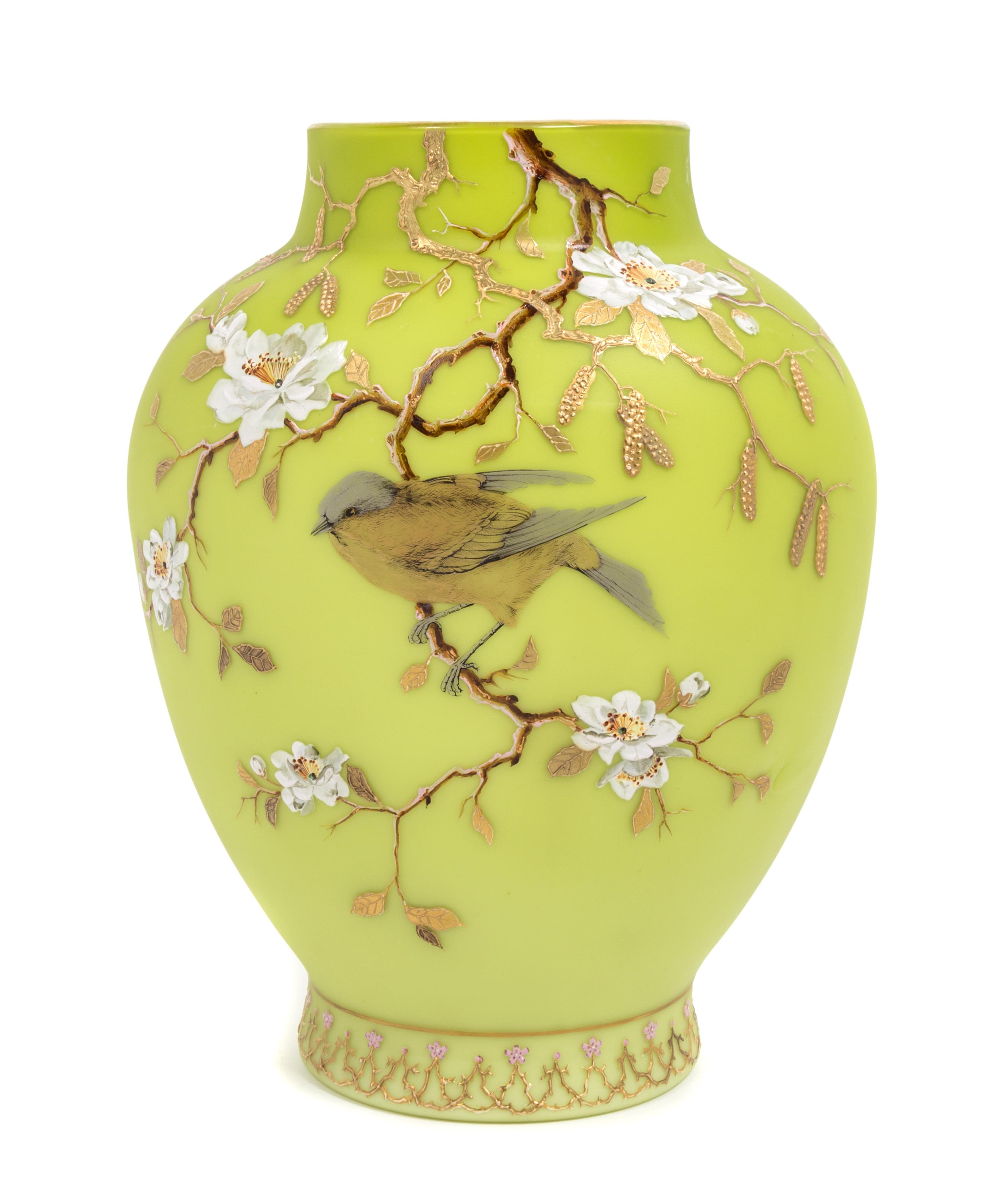 A Victorian Satin Glass Vase, likely Harrach Height 11 1/4 inches — 19TH CENTURY