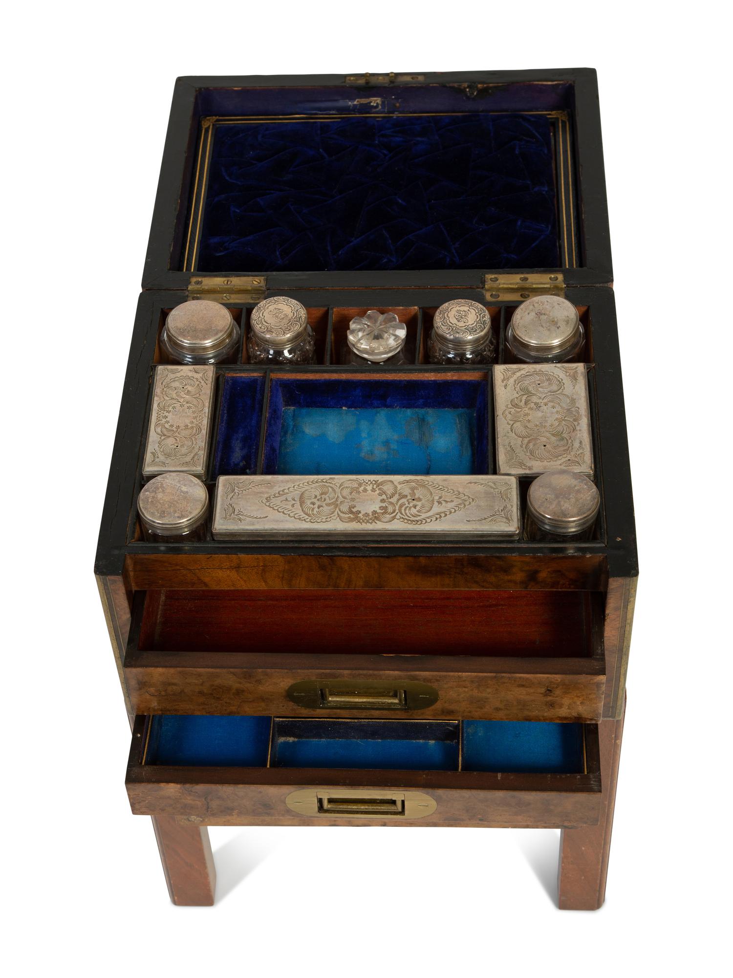 An English Walnut Dressing Kit on Stand — 19TH CENTURY