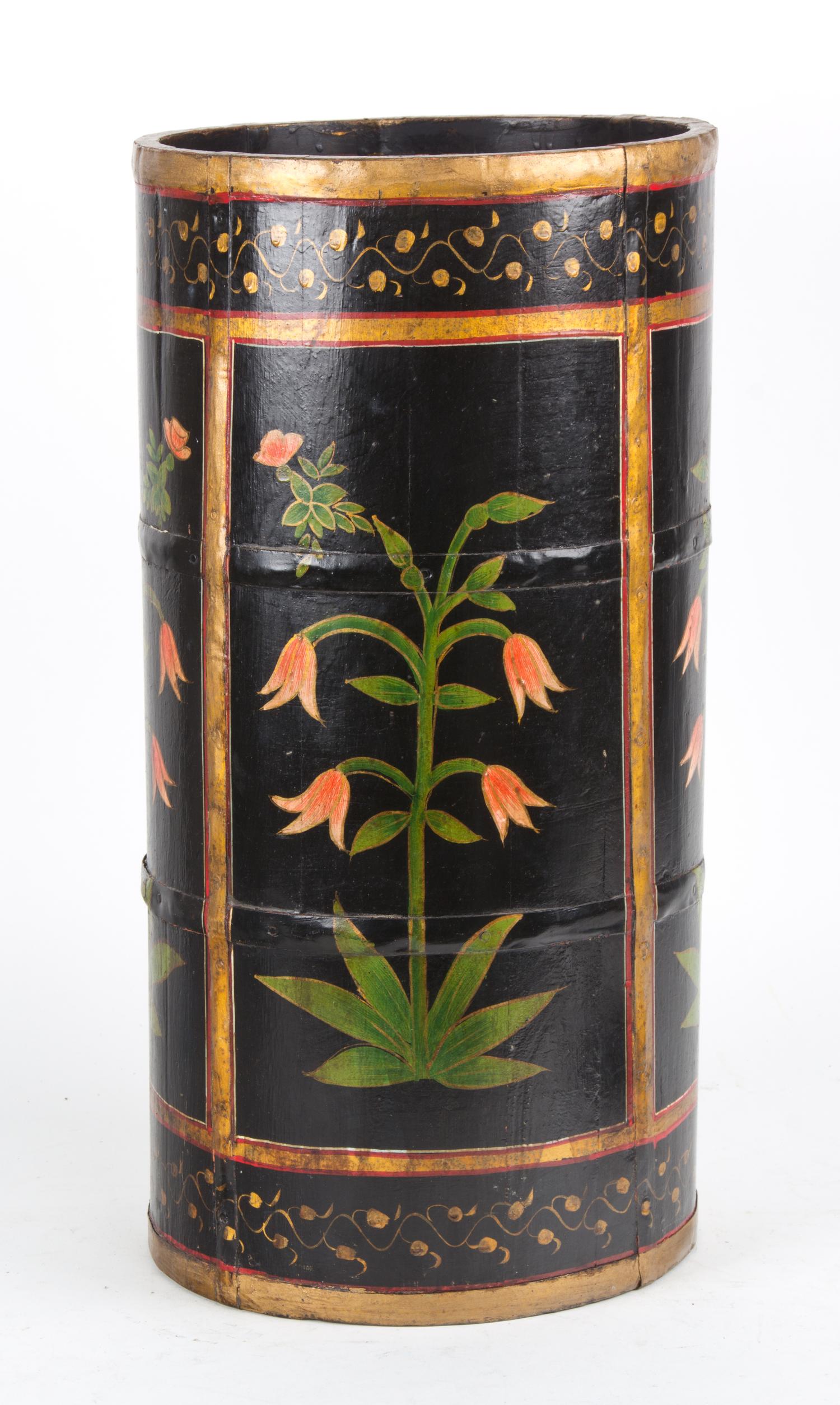 A Hand Painted Wood Umbrella Stand Height 20 inches.