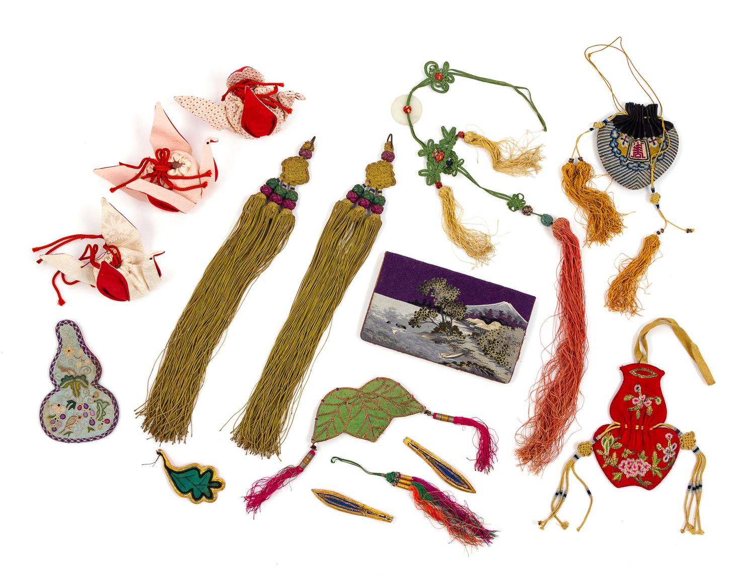 Fifteen Asian Embroidered Silk Articles Length of largest 6 1/4 inches. — 19TH CENTURY