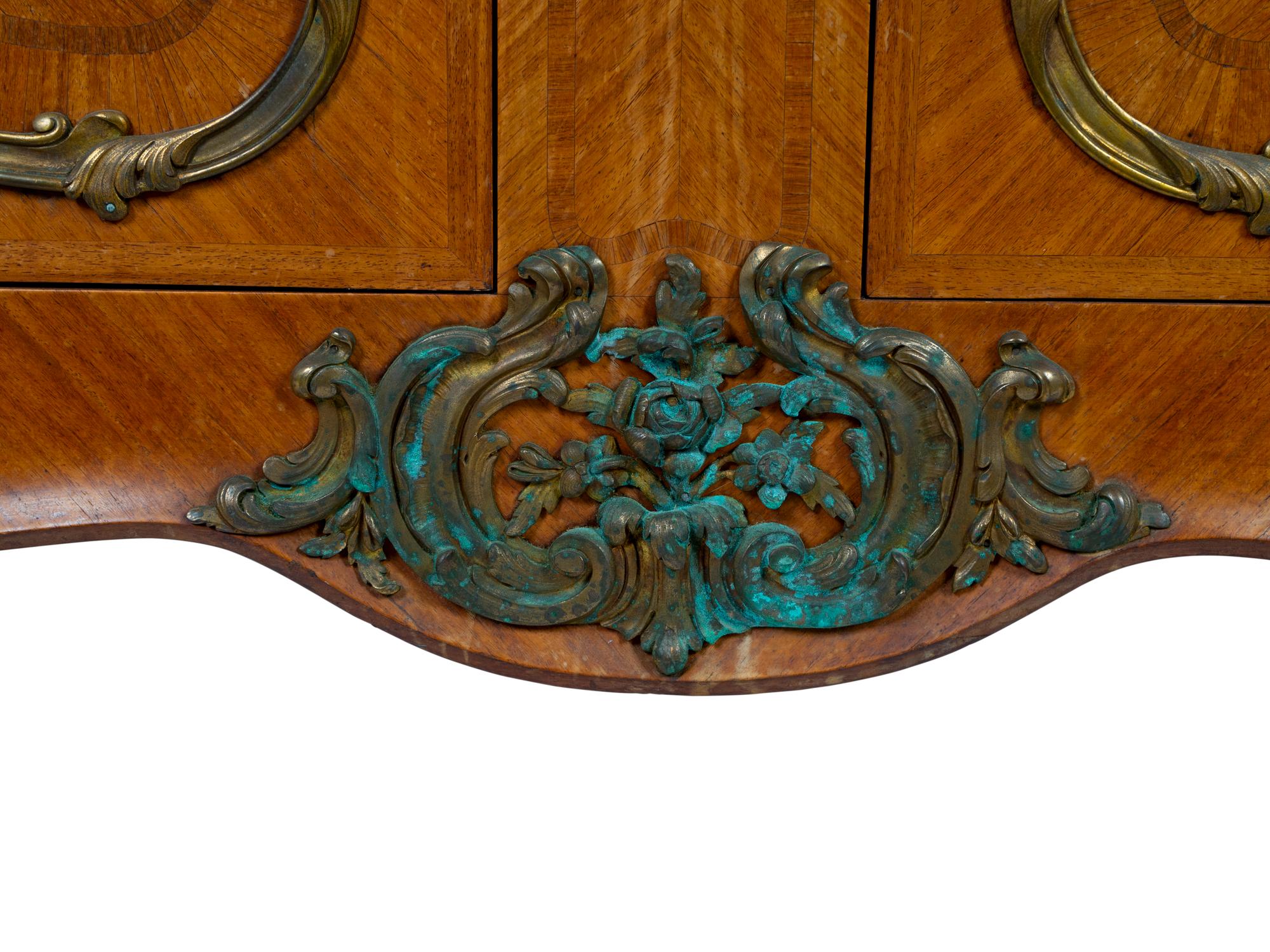A Louis XV Style Gilt Metal Mounted Marble Top Parquetry Buffet — 19TH CENTURY
