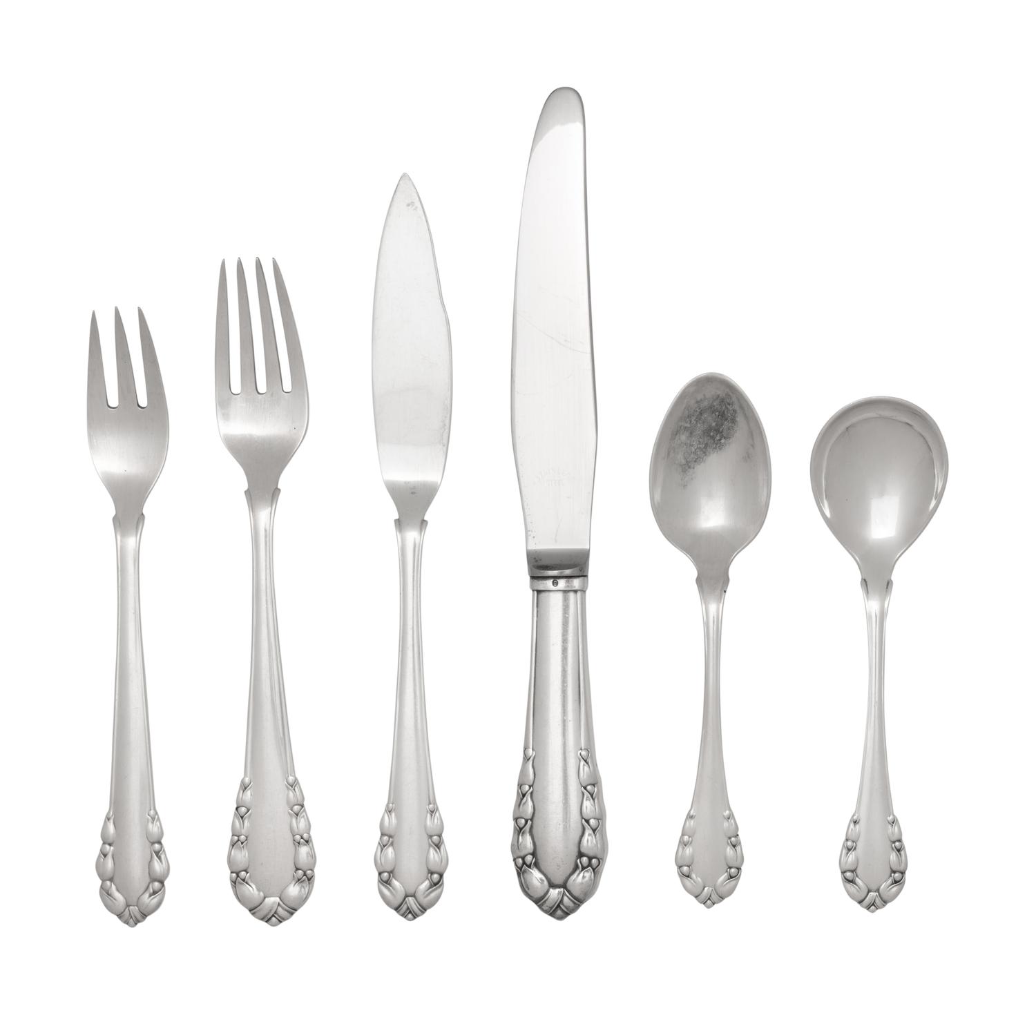 A Georg Jensen Lily of the Valley Silver Flatware Service