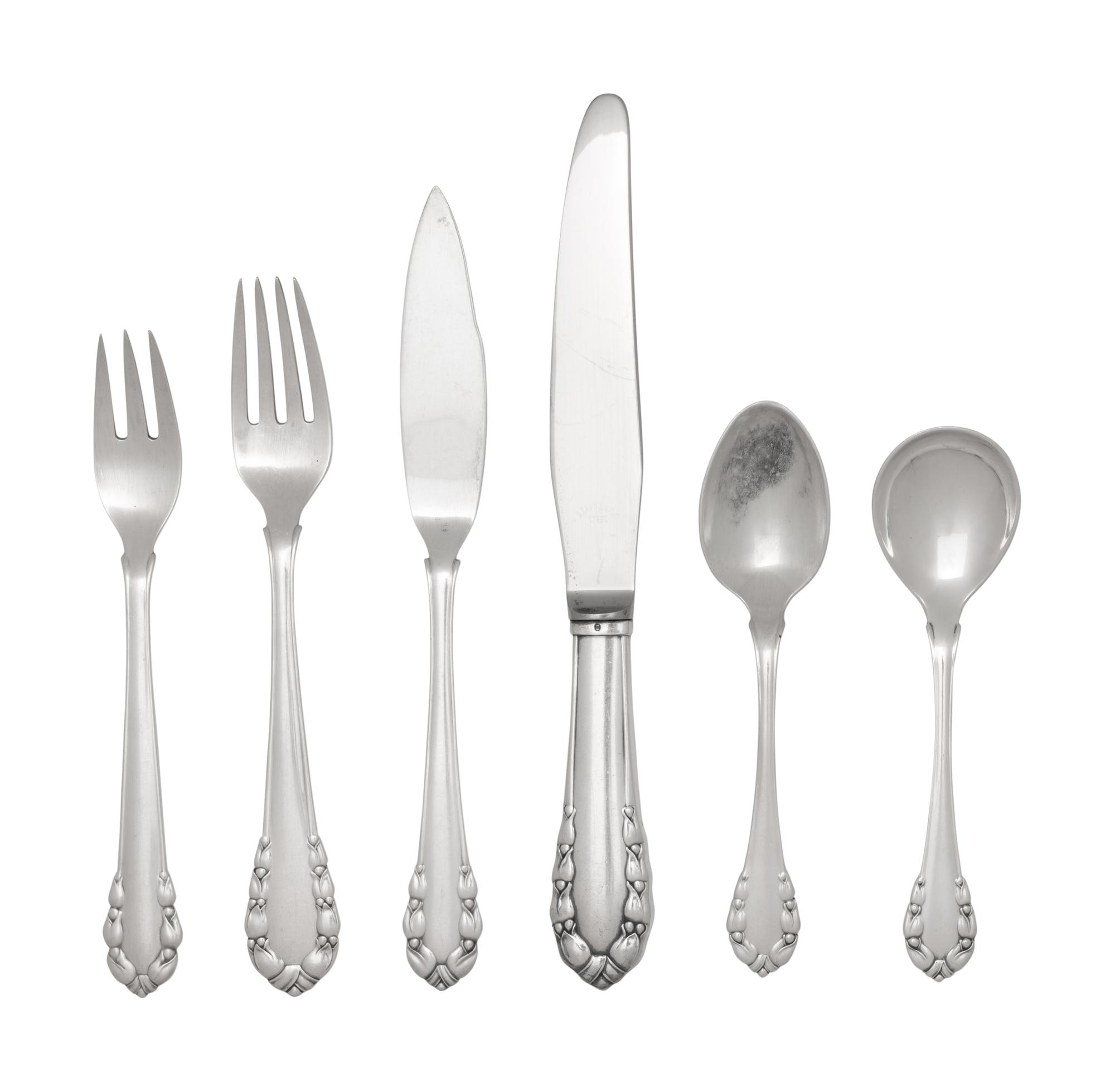 A Georg Jensen Lily of the Valley Silver Flatware Service