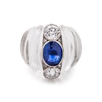 ROCK CRYSTAL, SAPPHIRE AND DIAMOND RING