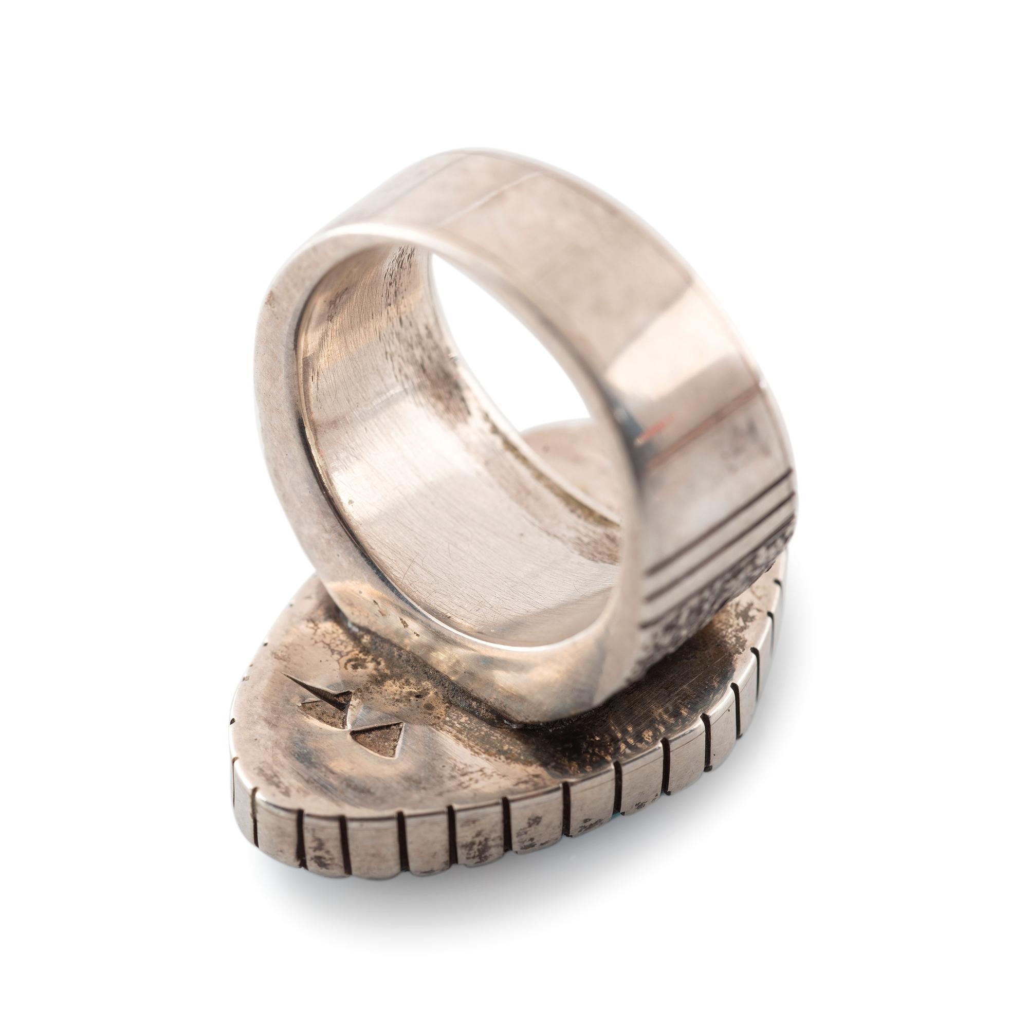 Tufa Cast Silver Ring, with Morenci Turquoise Cabochon