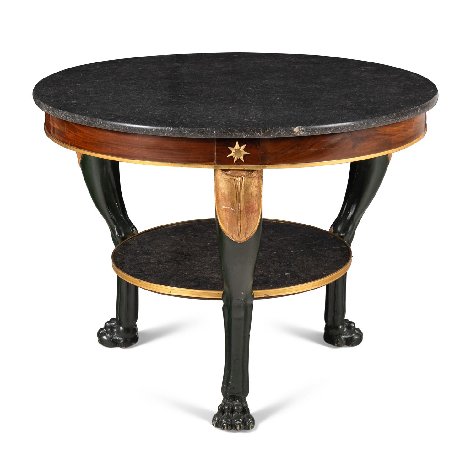 An Empire Painted and Parcel-Gilt Marble-Top Guèridon