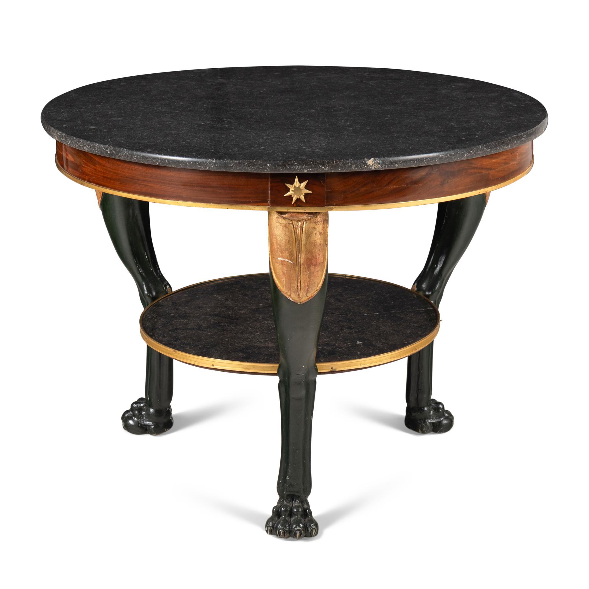An Empire Painted and Parcel-Gilt Marble-Top Guèridon