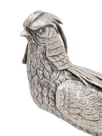 A Pair of Spanish Silver Pheasant Table Ornaments