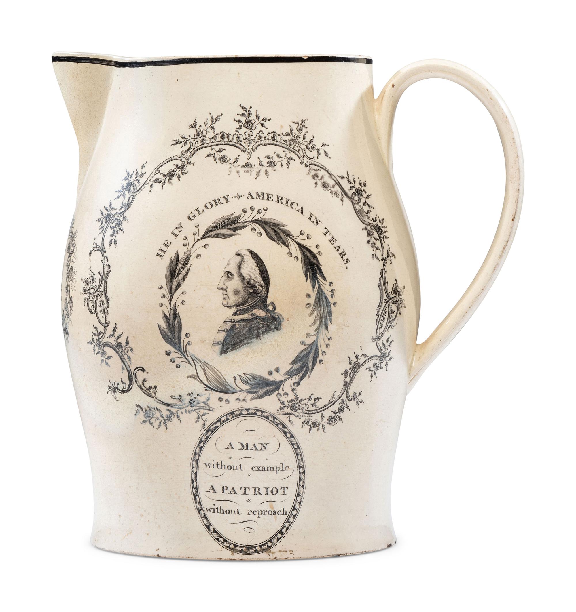 A Liverpool Transfer-Printed Creamware George Washington Memorial Pitcher