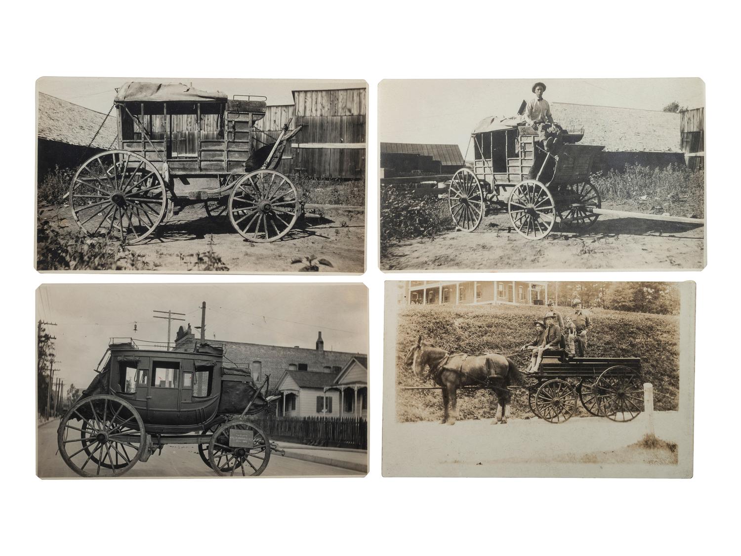 [EPHEMERA]. A group of 57 RPPCs & photographs of stagecoaches, wagons, and horse-drawn vehicles.