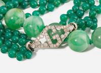 A Jadeite Bead Necklace and Green Beaded Bracelet