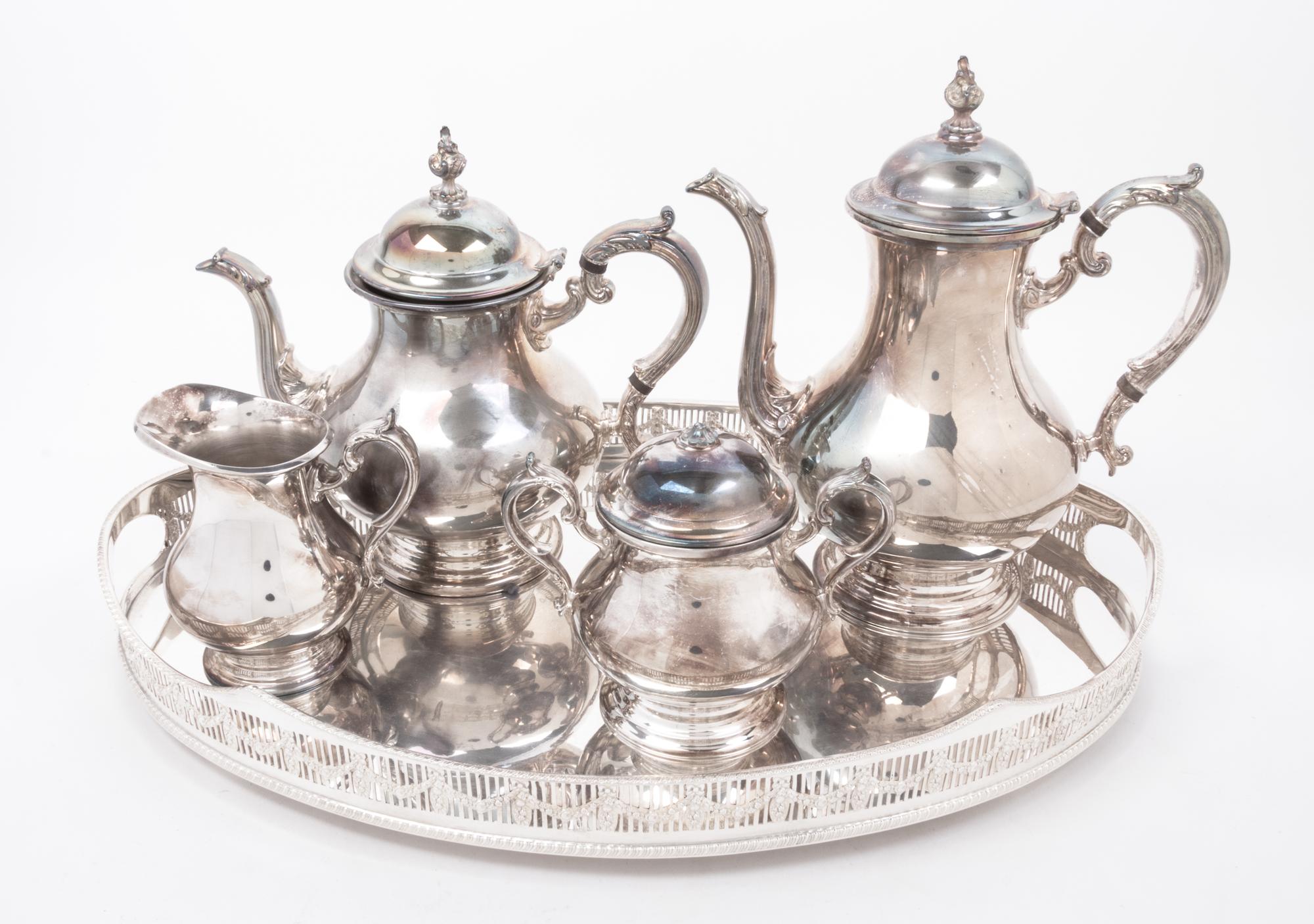An American Silver-plate Tea and Coffee Service Length of tray 19 3/8 inches. — Gorham Mfg. Co., Providence, RI