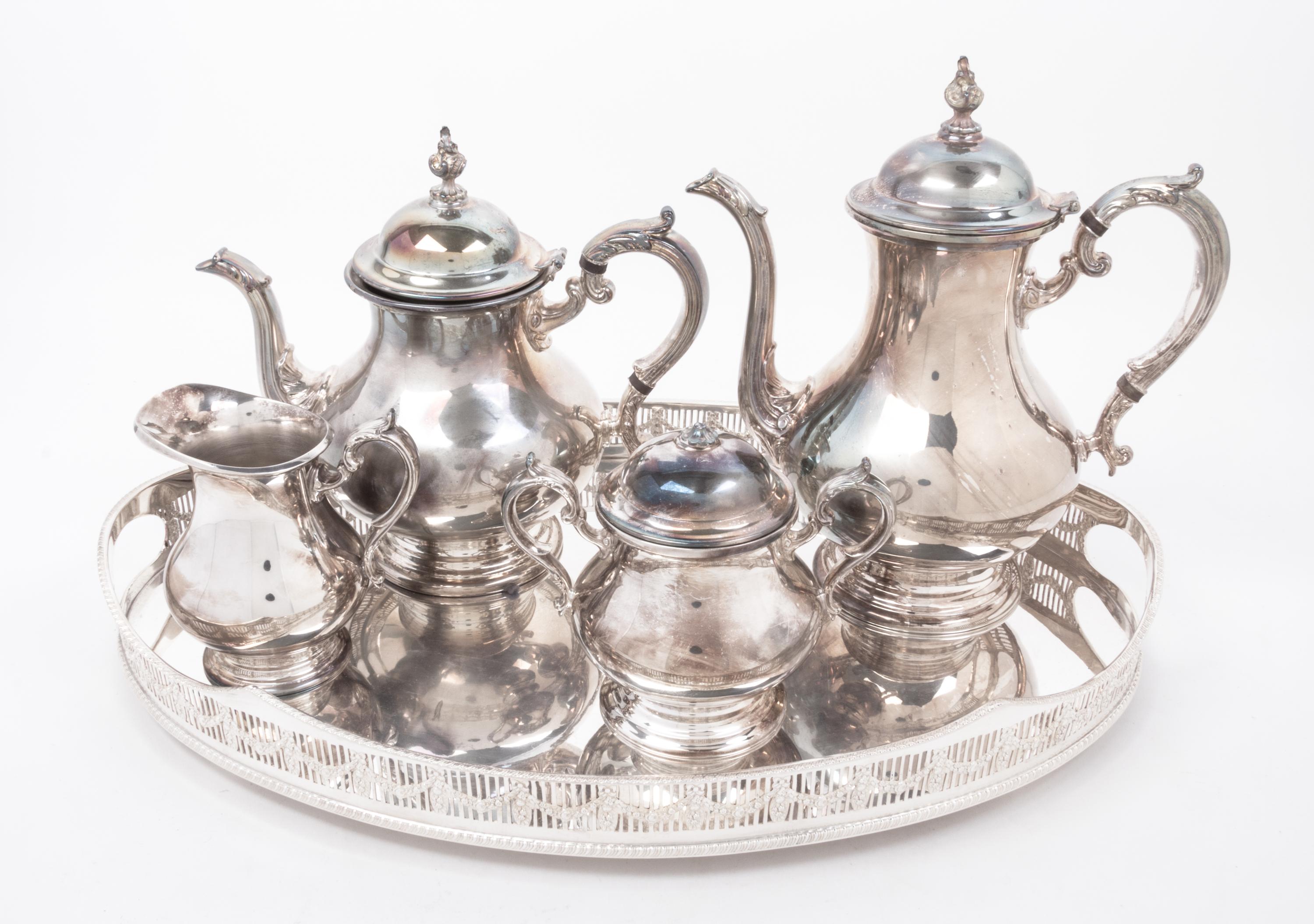 An American Silver-plate Tea and Coffee Service Length of tray 19 3/8 inches. — Gorham Mfg. Co., Providence, RI