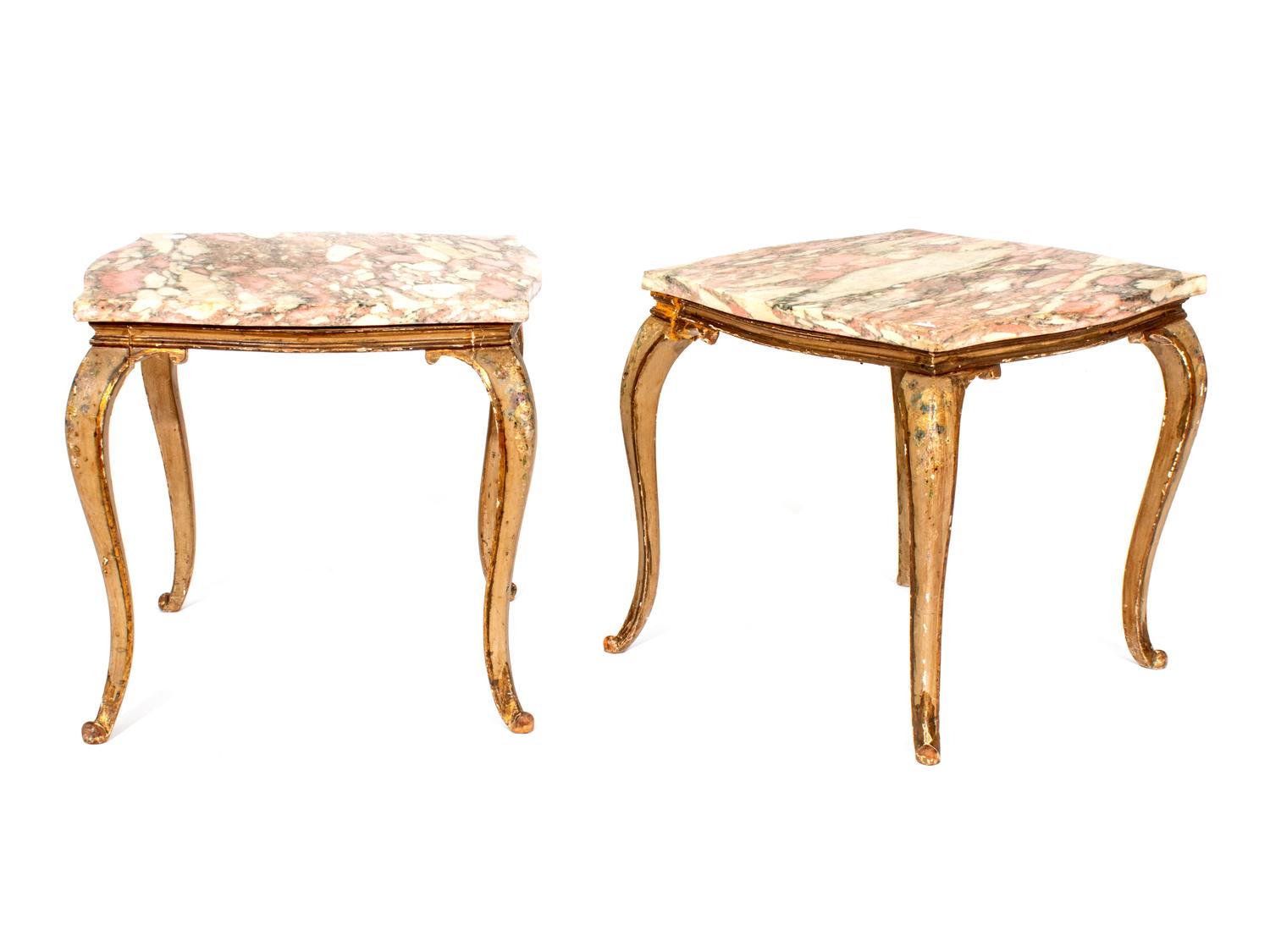 A Pair of Louis XV Style Painted Marble Top Side Tables — LATE 19TH CENTURY