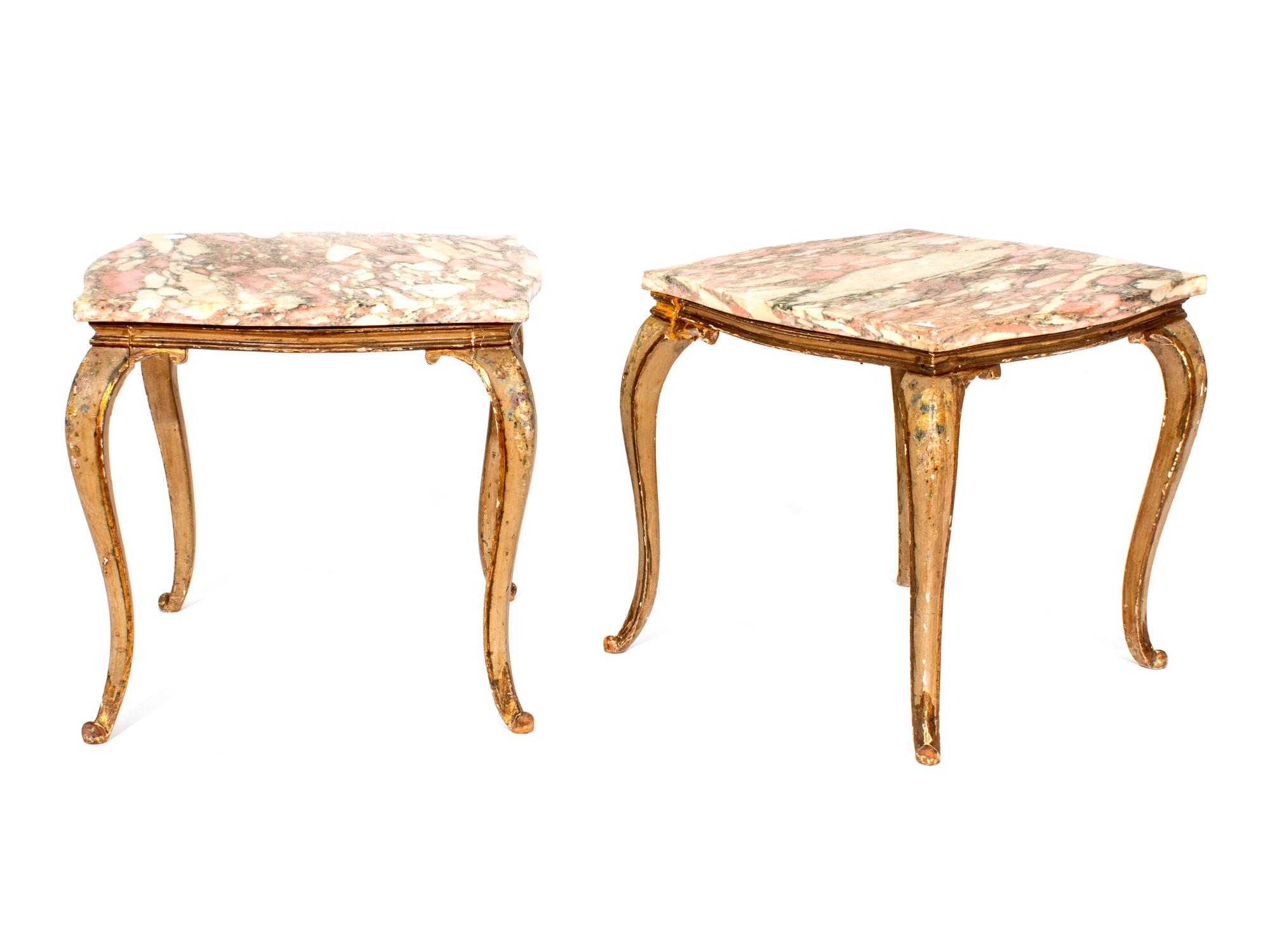 A Pair of Louis XV Style Painted Marble Top Side Tables — LATE 19TH CENTURY