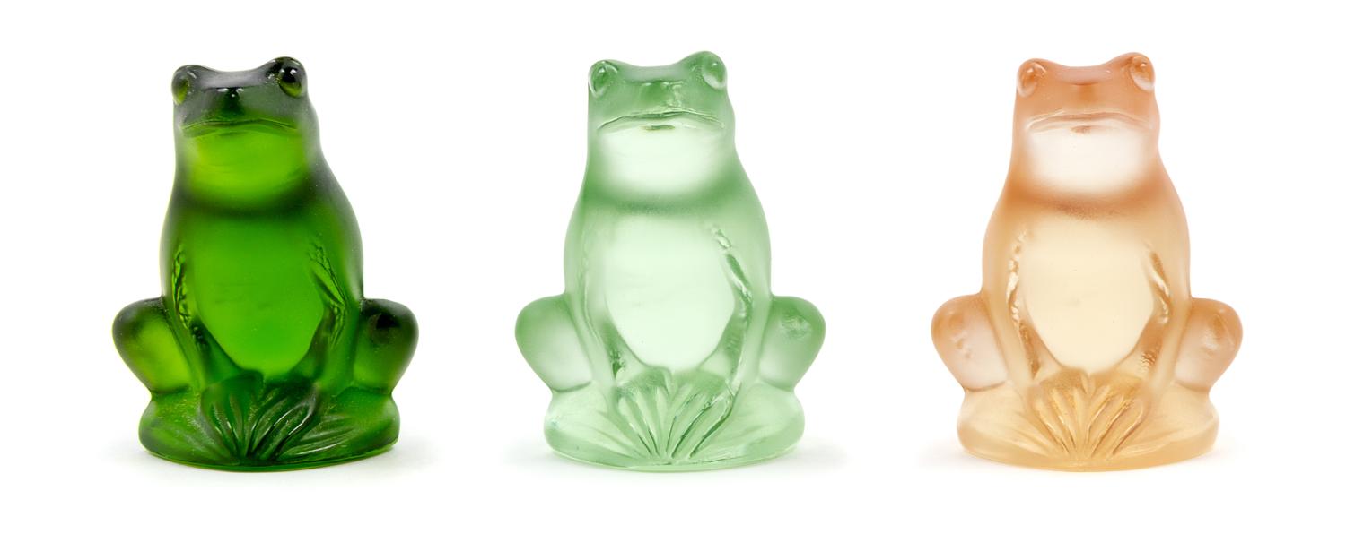 Three Lalique Molded Glass Frogs