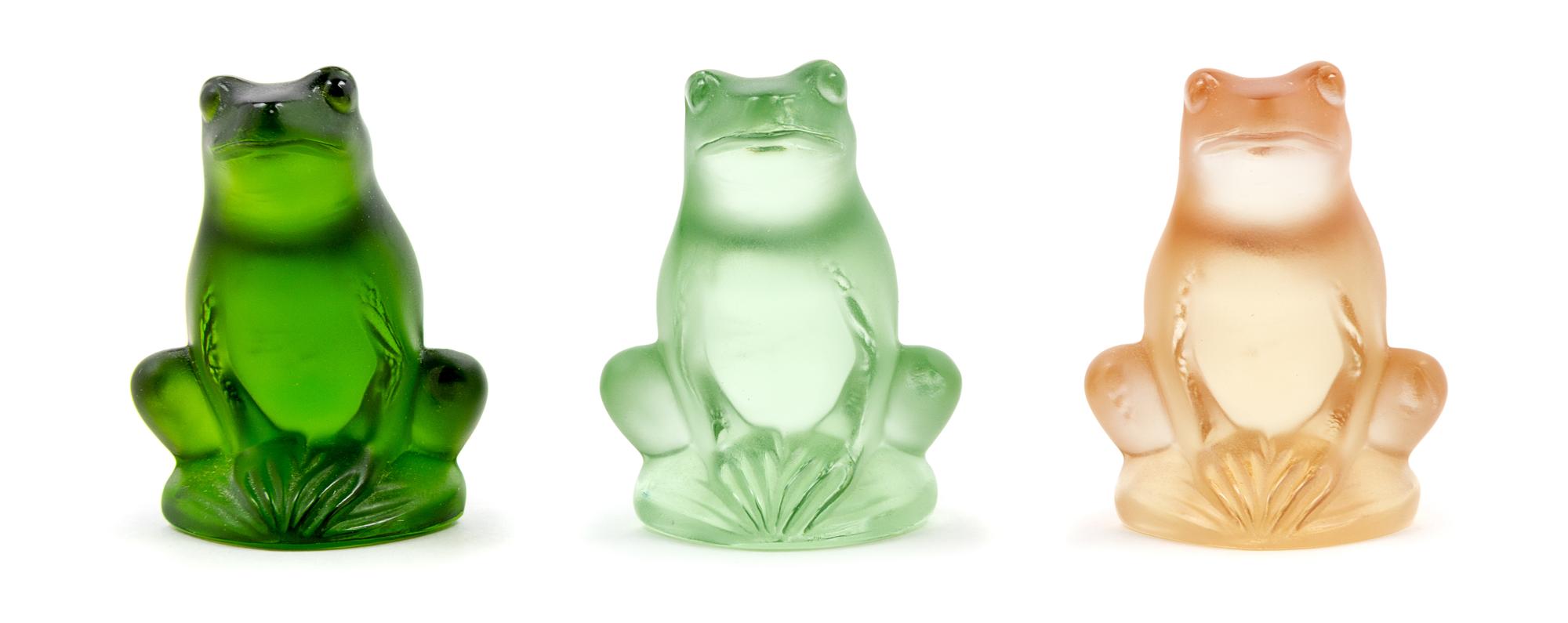 Three Lalique Molded Glass Frogs