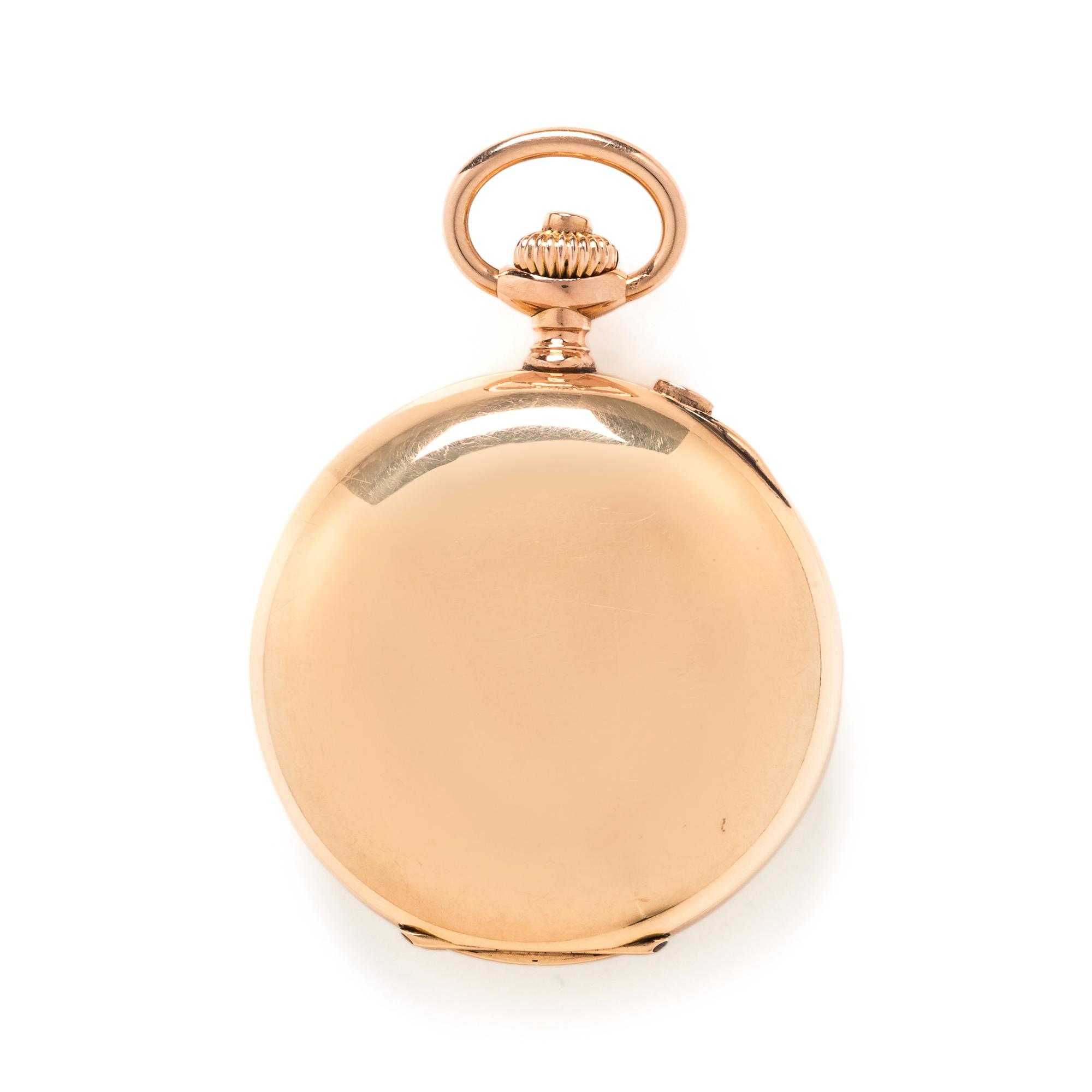 14K PINK GOLD SPLIT SECOND CHRONOGRAPH OPEN FACE POCKET WATCH