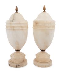 A Pair of Alabaster Urns Fitted as Lamps