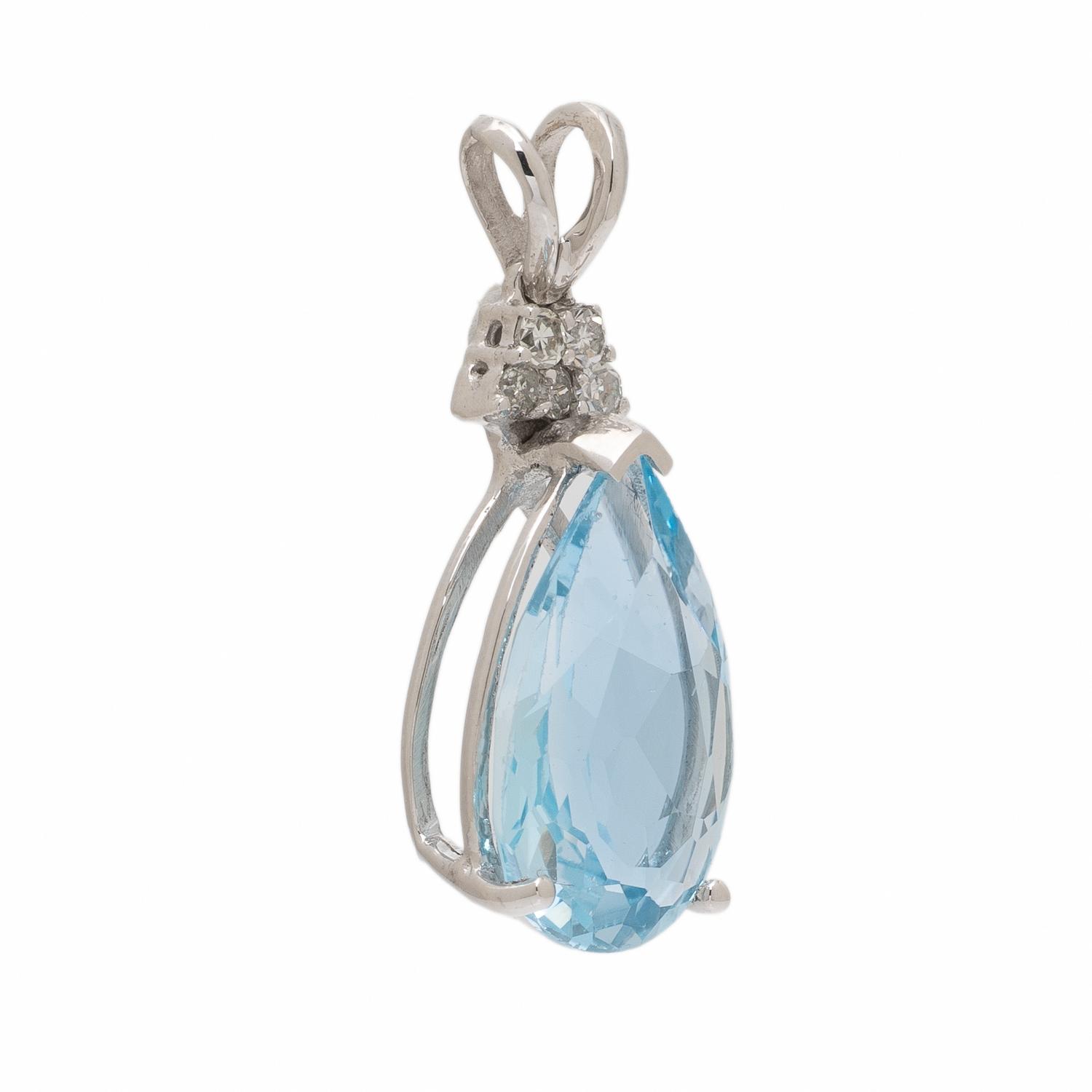 Blue Topaz, Diamond, and White Gold Pendant