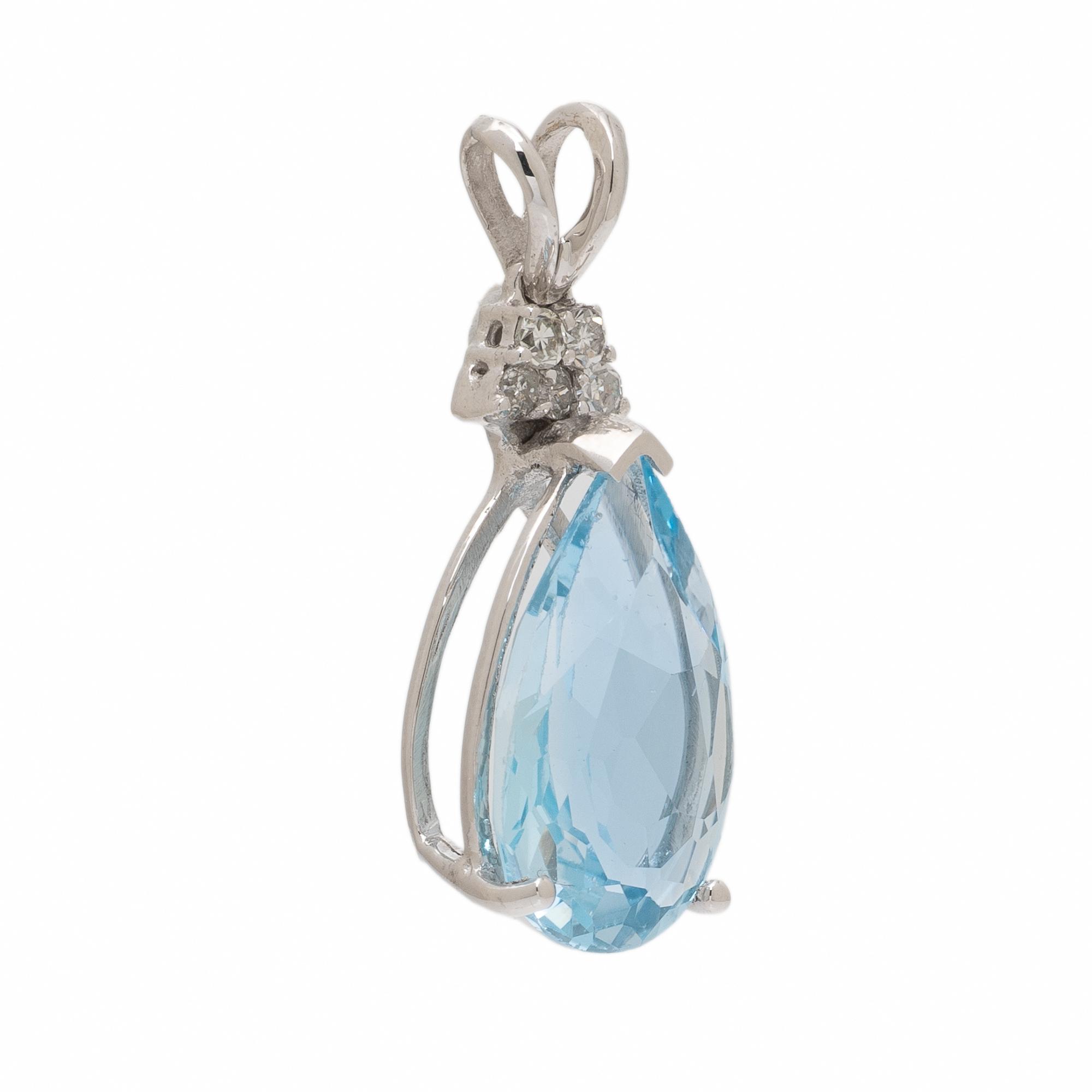 Blue Topaz, Diamond, and White Gold Pendant