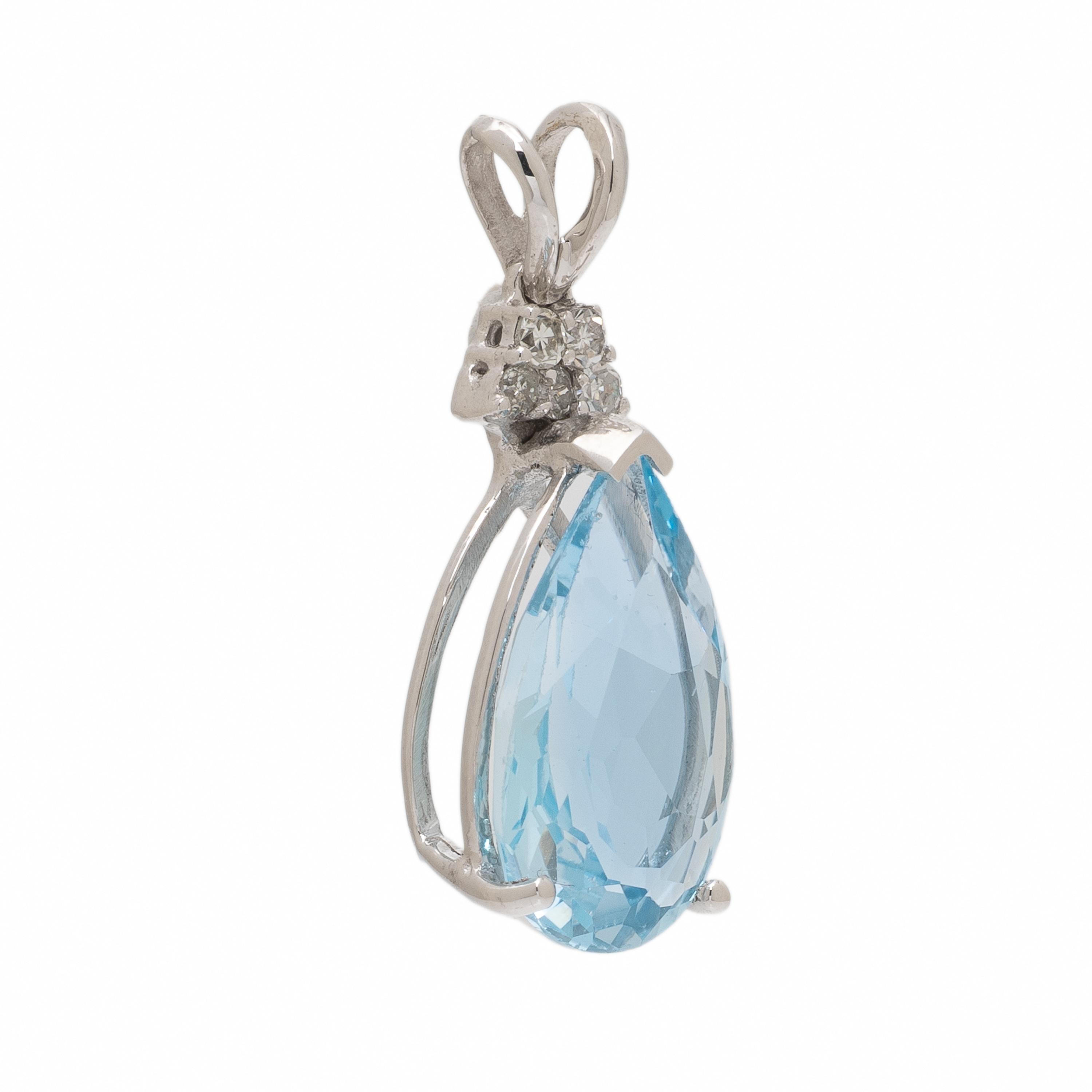 Blue Topaz, Diamond, and White Gold Pendant