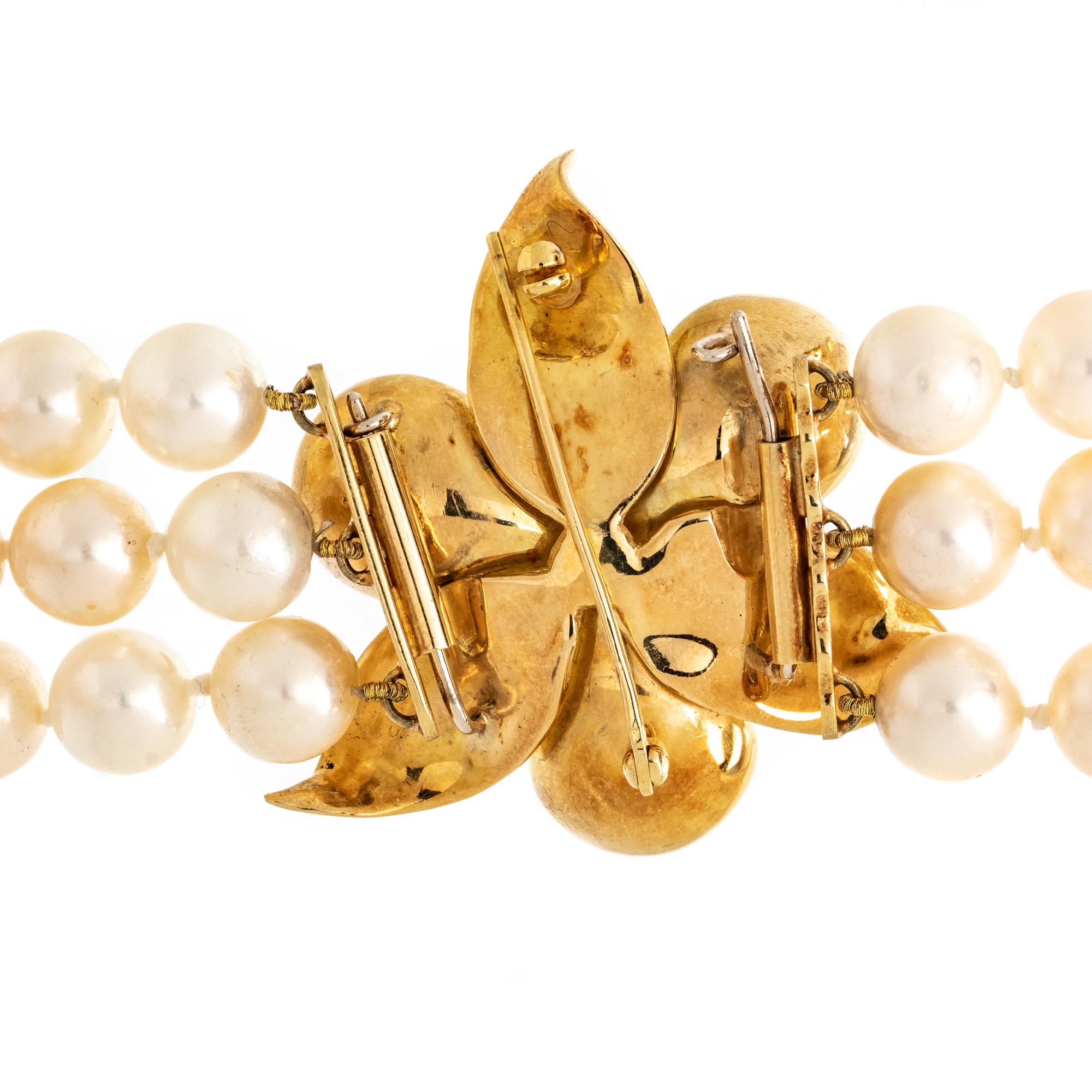 YELLOW GOLD, CULTURED PEARL, AND DIAMOND CONVERTIBLE BROOCH/NECKLACE
