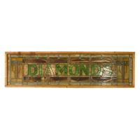 A "DIAMONDS" Prairie School Stained Glass Panel 90" W x 1.5" D x 26" H — United States, Early 20th Century