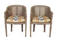 A Pair of Louis XVI Style Barrelback Cane and Painted Chairs — LATE 19TH CENTURY