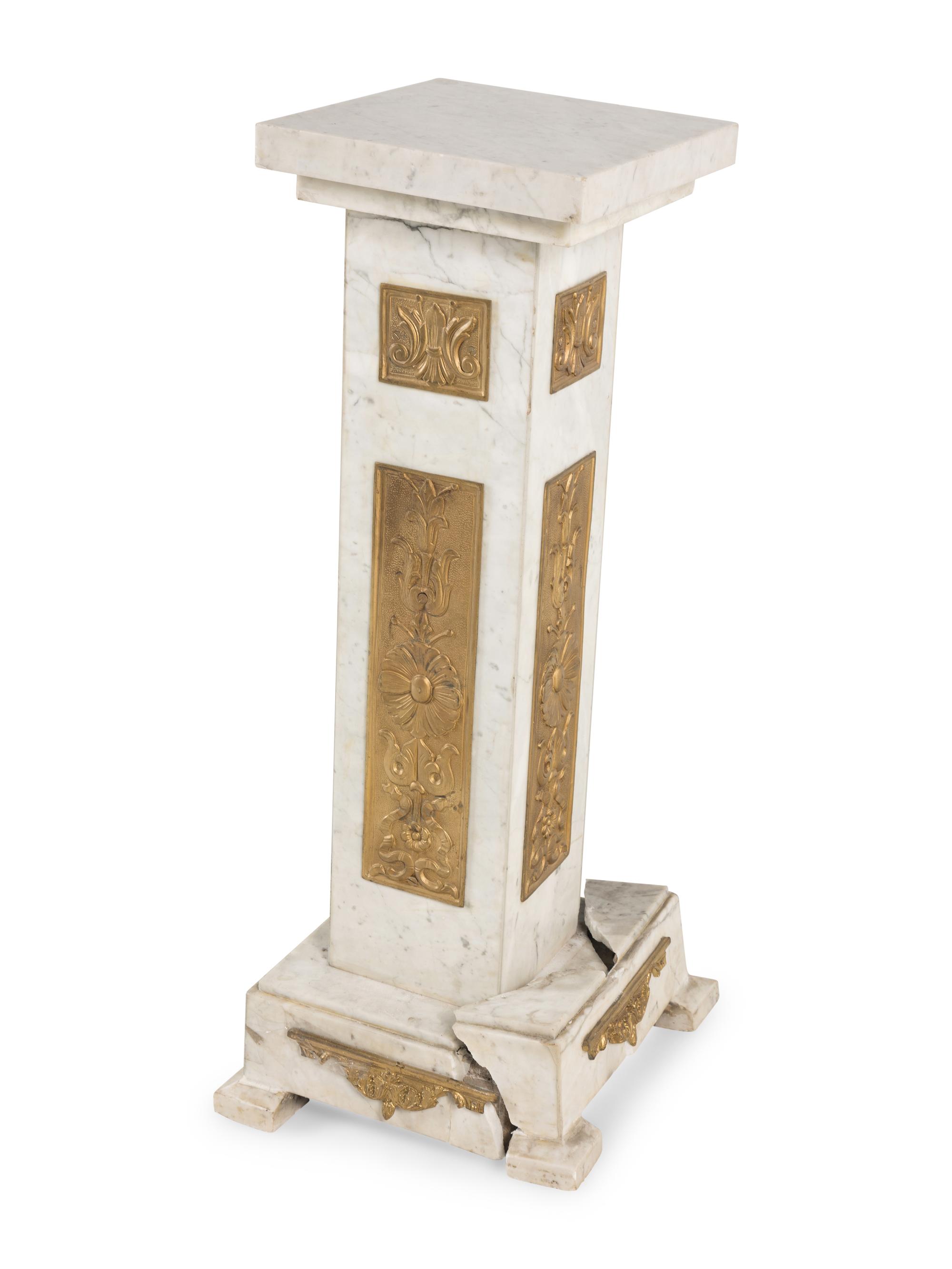 A Pair of Marble and Gilt Bronze Mounted Pedestals