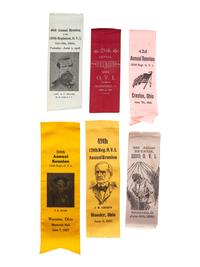[CIVIL WAR]. A group of GAR ribbons, most for 120th Ohio Volunteer Infantry Reunions.