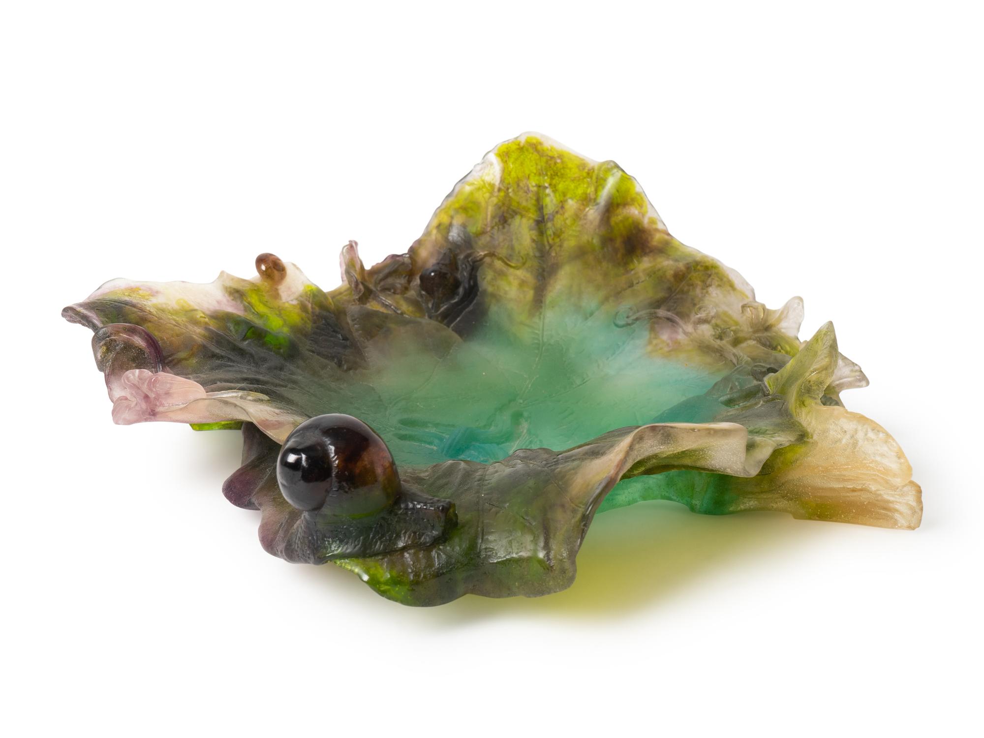 A Daum Pate de Verre Glass Maple Leaf Applied with Snails — 20TH CENTURY