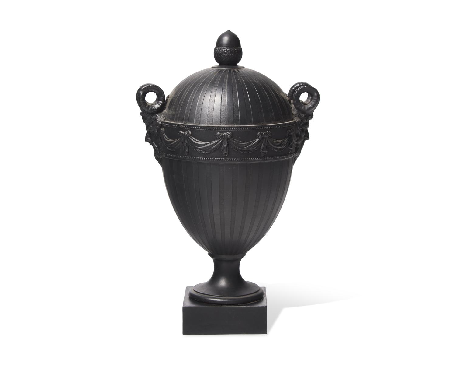 A Wedgwood & Bentley Black Basalt Ovoid Covered Vase