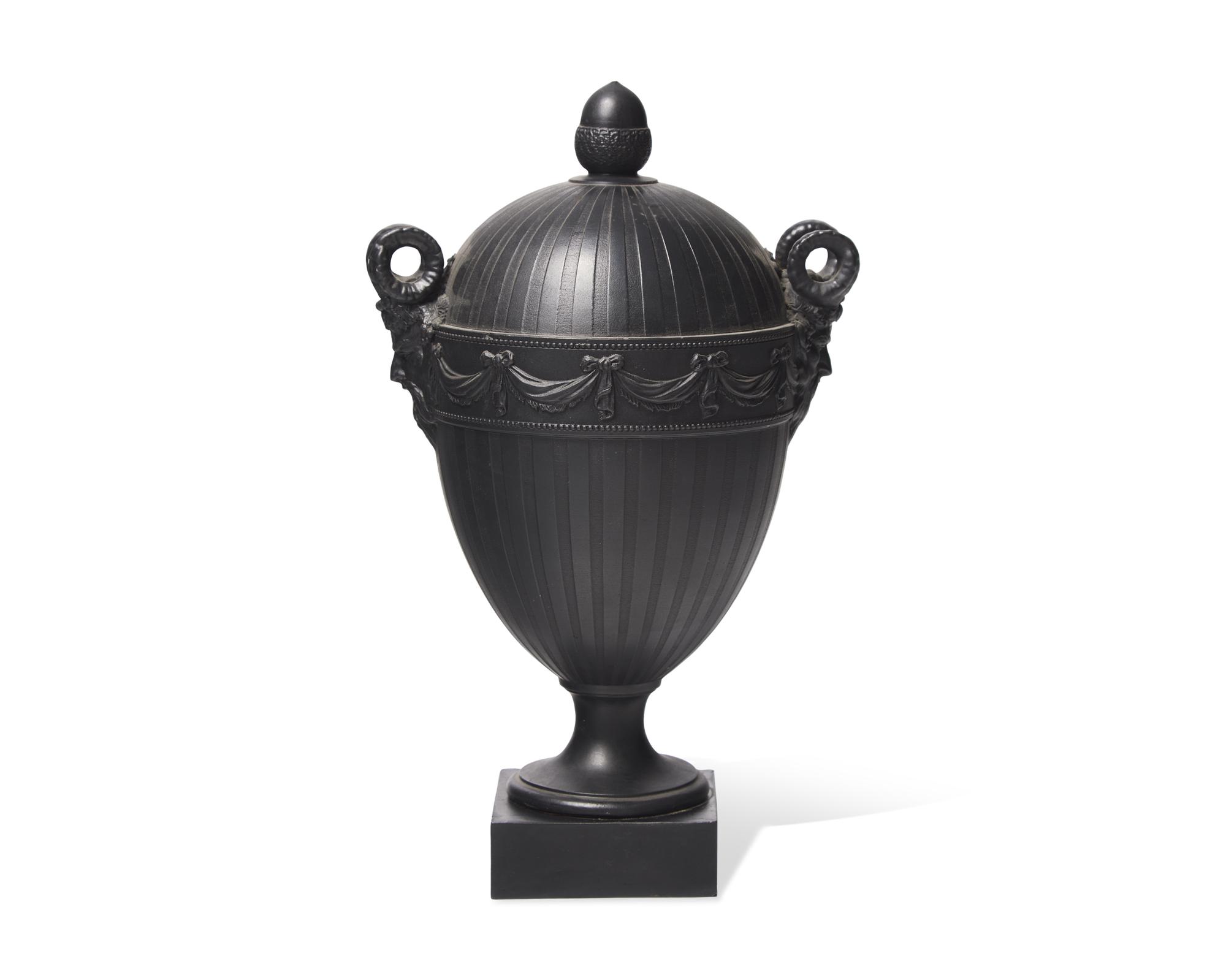A Wedgwood & Bentley Black Basalt Ovoid Covered Vase