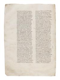MAGNIFICENT REMNANT OF ITALIAN ROMANESQUE MANUSCRIPT CULTURE Florentine School, single leaf from a copy of Augustine’s Tractatus in euangelium Iohanem (Homily XIIII), in Latin, manuscript on parchment [Italy, Tuscany c. 1130–1150]