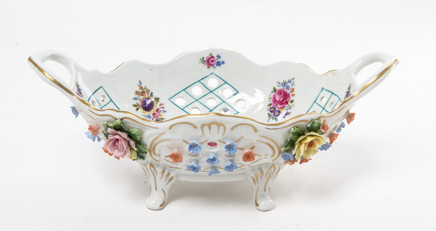 A Dresden Footed Bowl Length 13 inches.