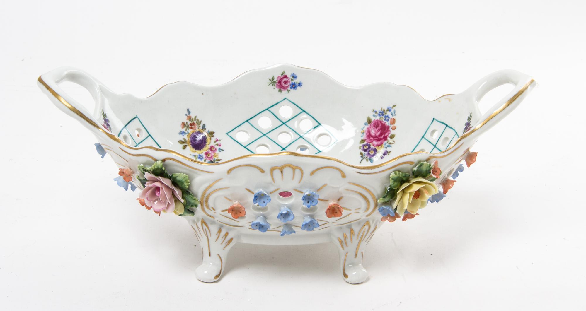 A Dresden Footed Bowl Length 13 inches.