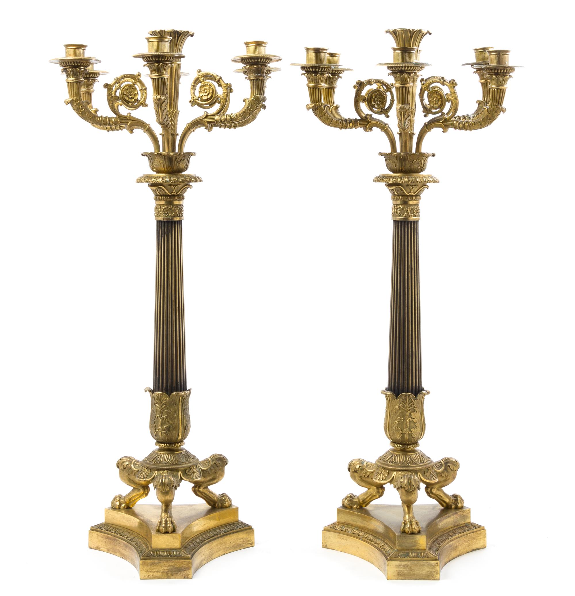 A Pair of Louis Philippe Gilt Bronze Seven-Light Candelabra Height 28 inches.