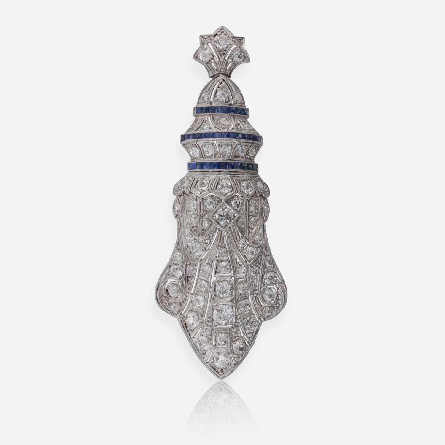 Art Deco Diamond and Sapphire Brooch